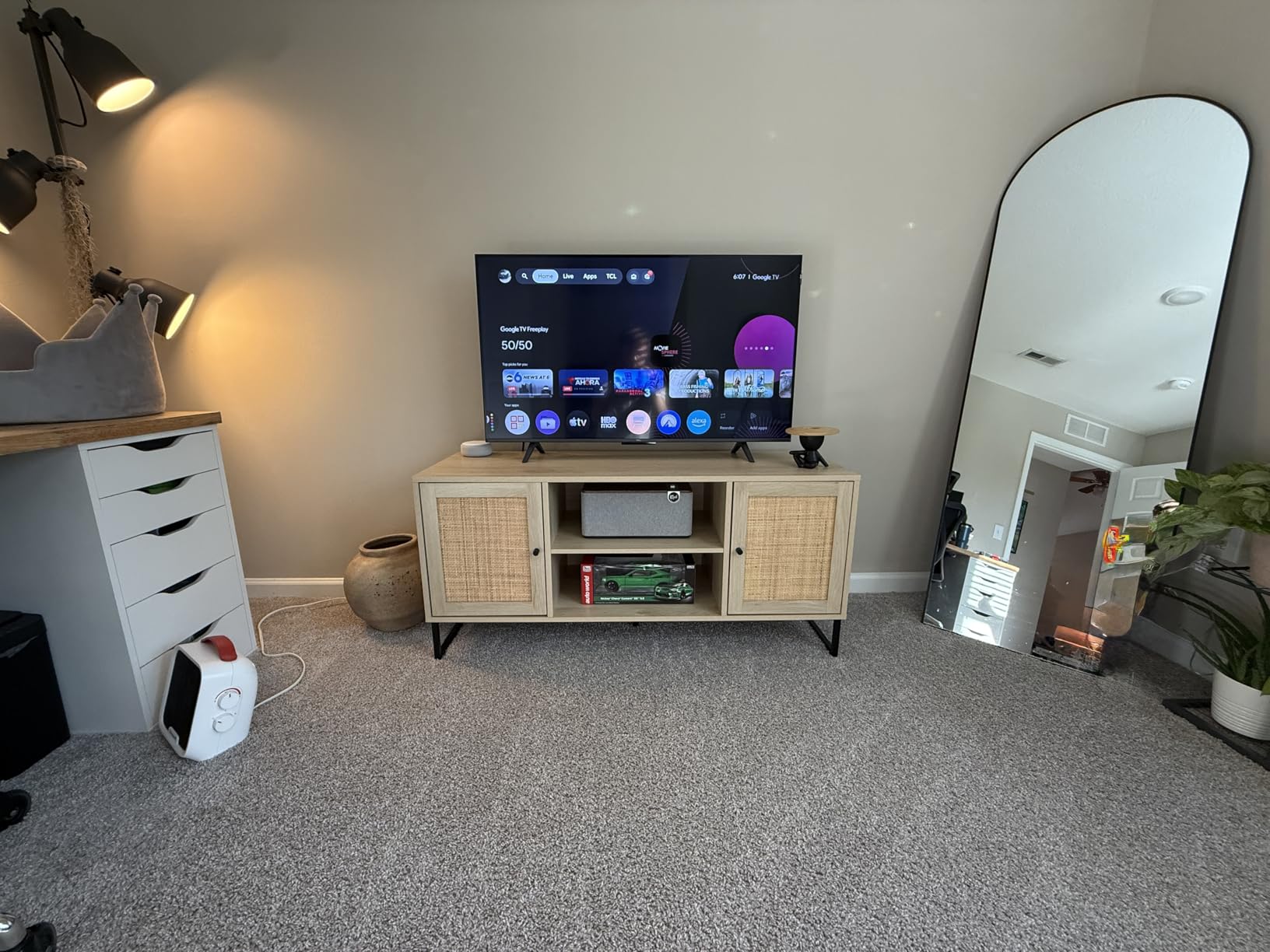 Nathan James Izsak Wood Media Console, TV Stand, Entertainment Cabinet with Herringbone Doors and Cubby Storage in a Rustic Dark Finish, Walnut Brown/Black customer photo 2