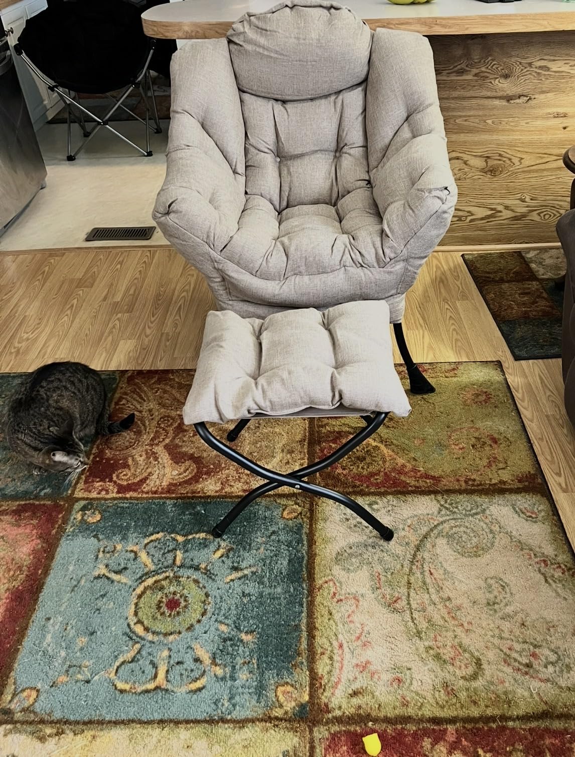 HollyHOME Lazy Chair with Foldable Ottoman, Accent Comfy Lounge Armchair and Folding Footrest Stool, Leisure Sofa Reading Chair and Footstool for Living Room, Bedroom, Dorm, Dark Grey customer photo 2