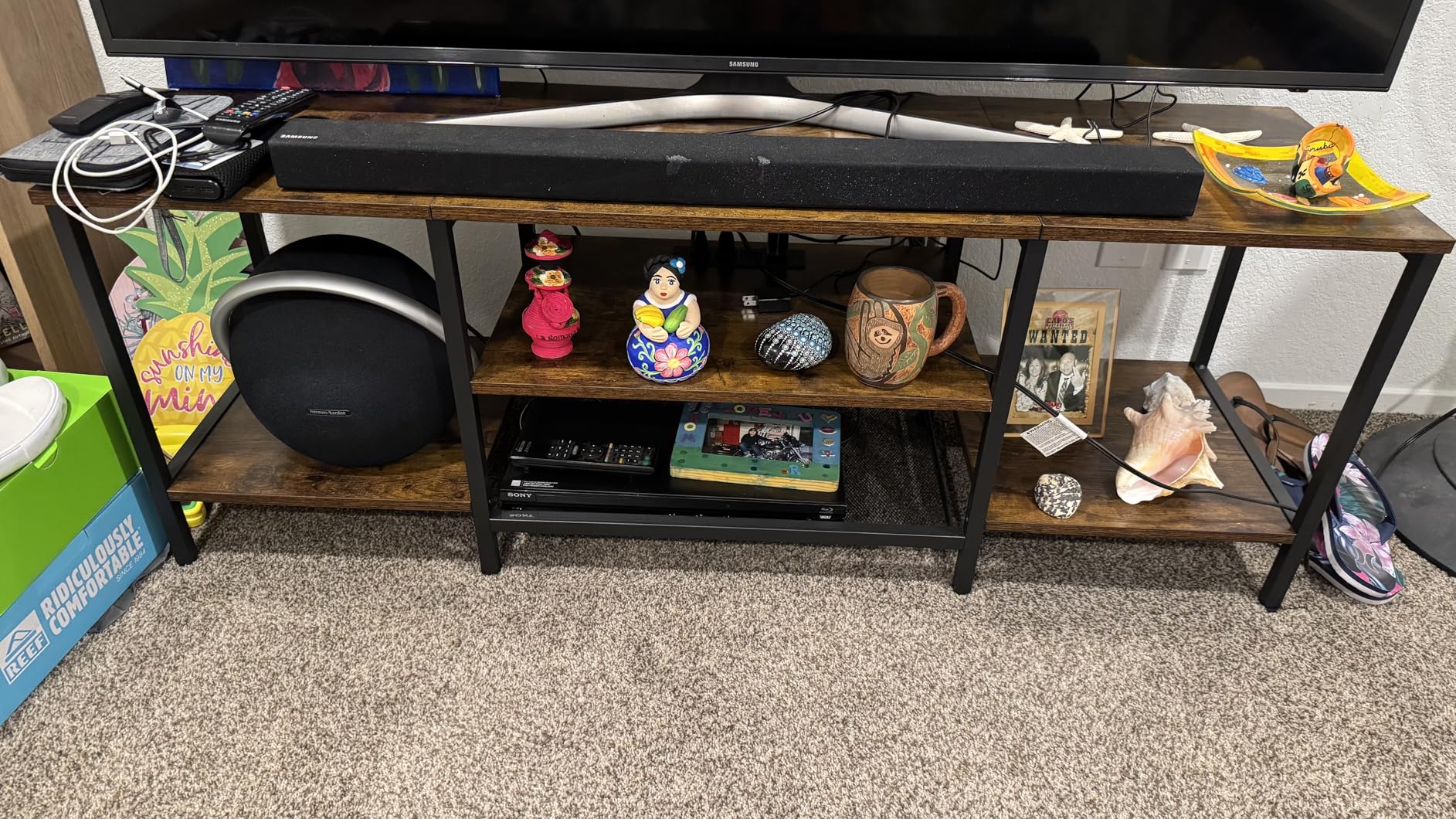 HOOBRO TV Stand with Power Outlets to 75 Inches, TV Console Table with Open Storage Shelves Cabinet, Industrial Media Entertainment Center for Living Room Bedroom, Rustic Brown and Black BF60DS01 customer photo 1