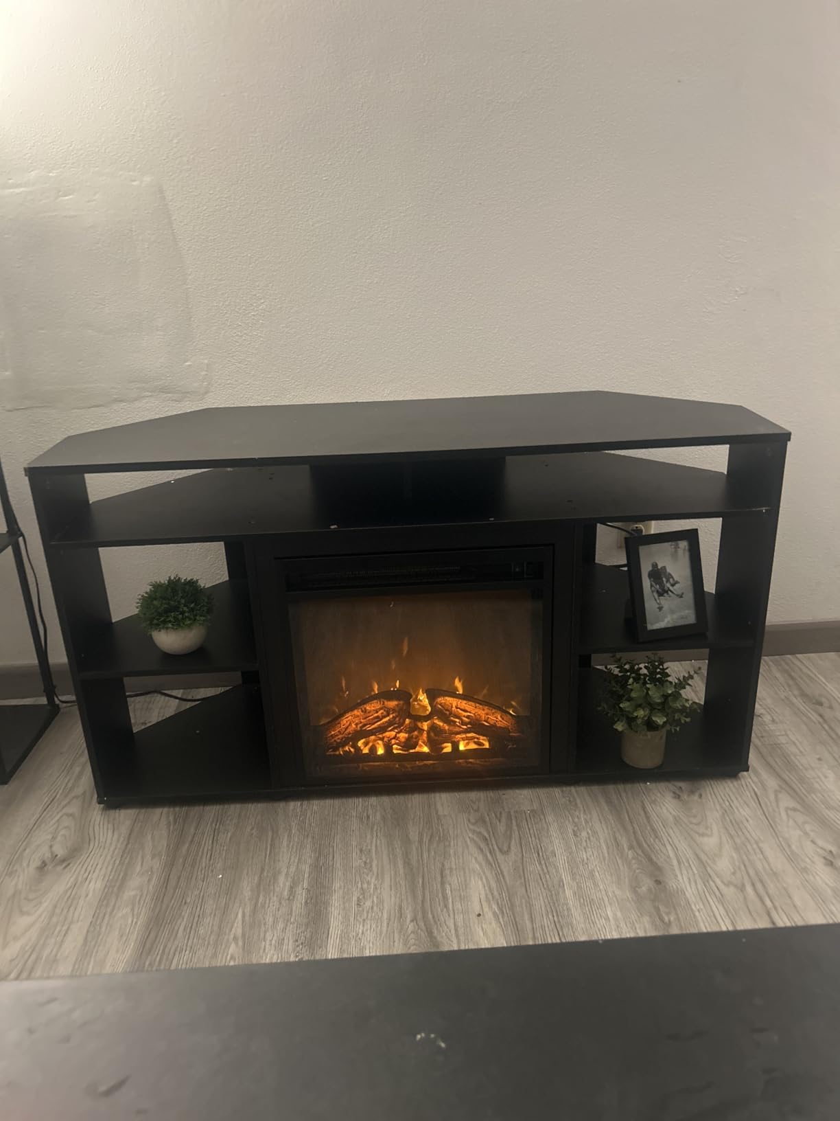 Furinno Jensen Corner TV Stand with Fireplace for TV up to 55 Inches, French Oak Grey customer photo 1