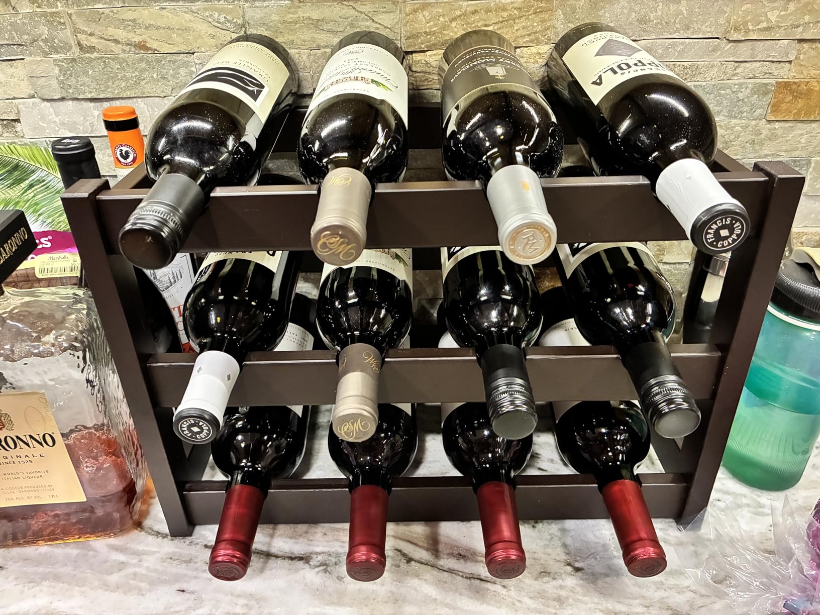 VASMIA Bamboo Wine Rack, Sturdy and Durable Wine Storage Cabinet Shelf, Wine Racks Countertop for Pantry, Kitchen, 3-Tier 12 Bottles Wine Rack Black customer photo 2