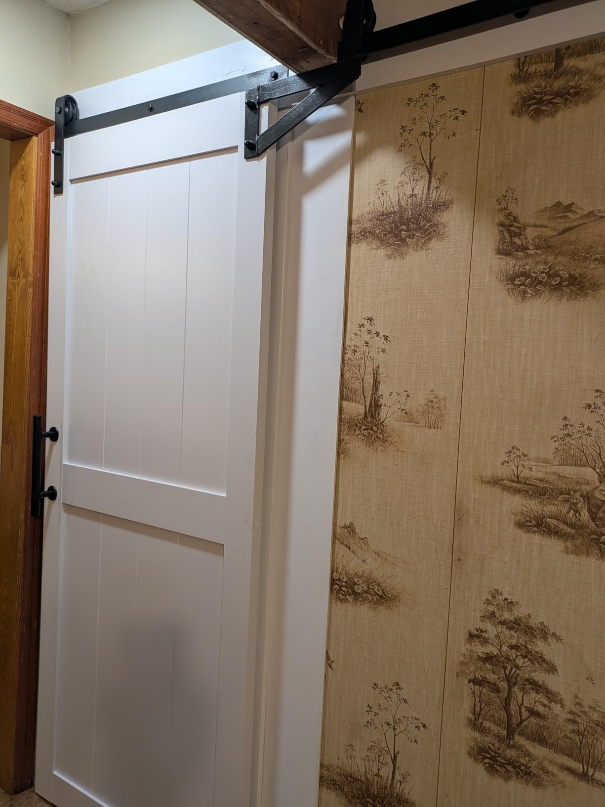 SmartStandard 48 x 84 inch White Sliding MDF Barn Door with 8FT Black Sliding Door Hardware Kit & Handle, Pre-Drilled Ready to Assemble, Waterproof PVC Coating, H-Frame customer photo 1
