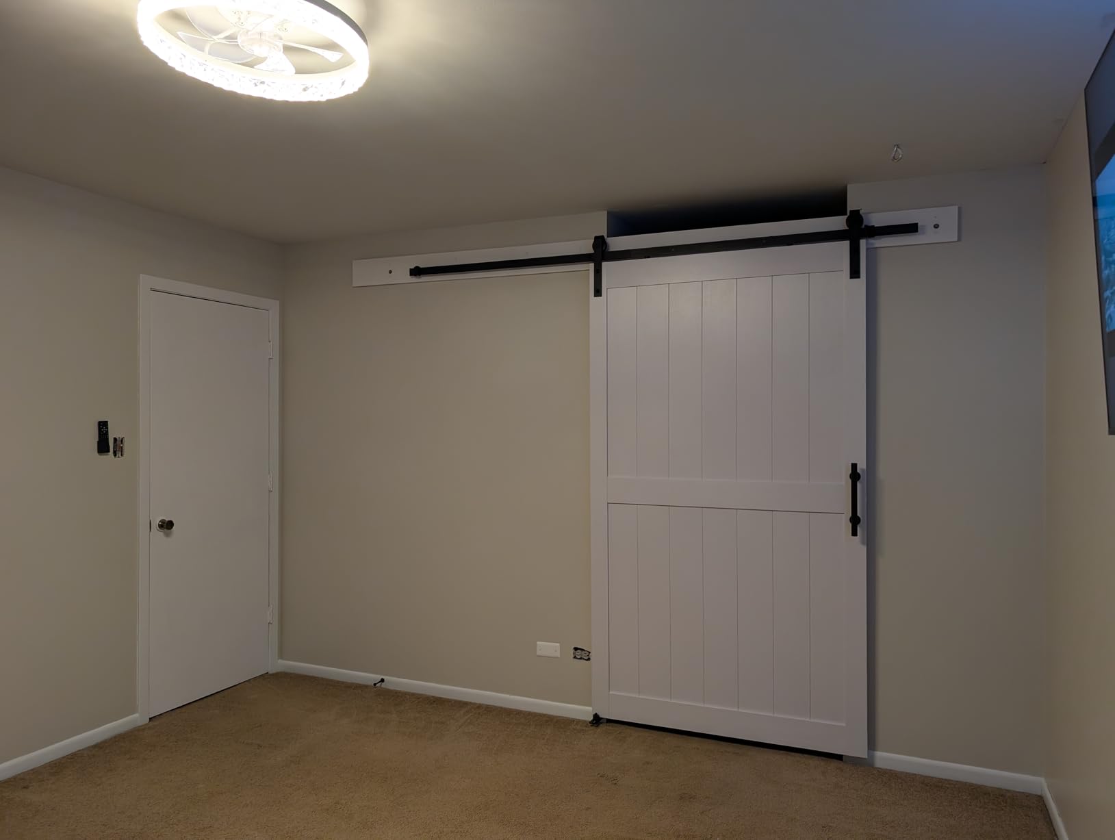 SmartStandard 48 x 84 inch White Sliding MDF Barn Door with 8FT Black Sliding Door Hardware Kit & Handle, Pre-Drilled Ready to Assemble, Waterproof PVC Coating, H-Frame customer photo 2