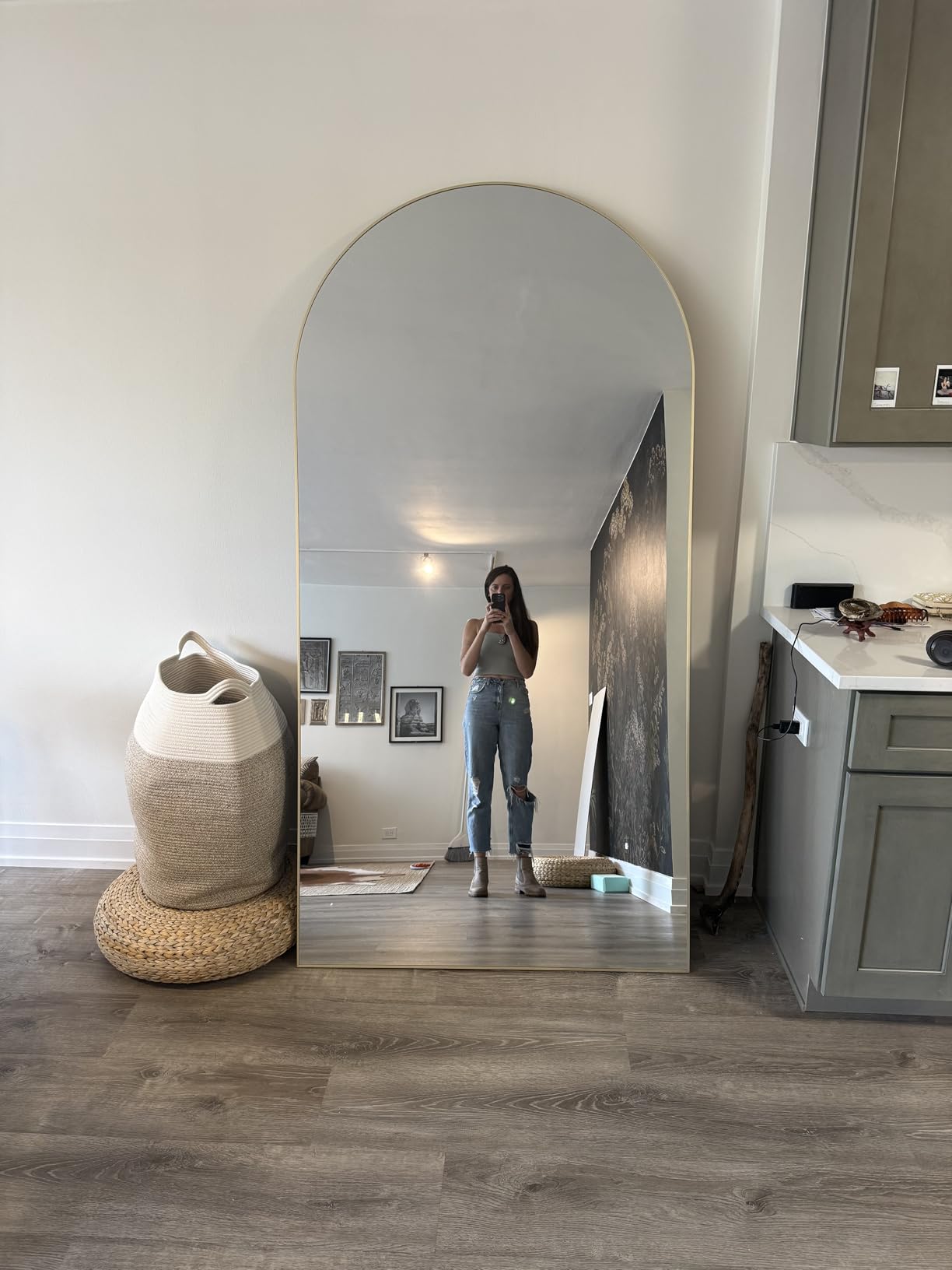 ITSRG Floor Mirror, Full Length Mirror with Stand, Arched Wall Mirror, Gold Floor Mirror Freestanding, Wall Mounted Mirror for Bedroom Living Room, Gold customer photo 1