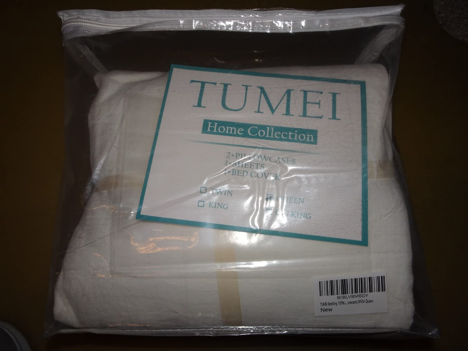 TUMEI 100% French Linen Sheets Queen Size, 4-Piece Breathable Natural Linen Queen Sheet Set, 16
