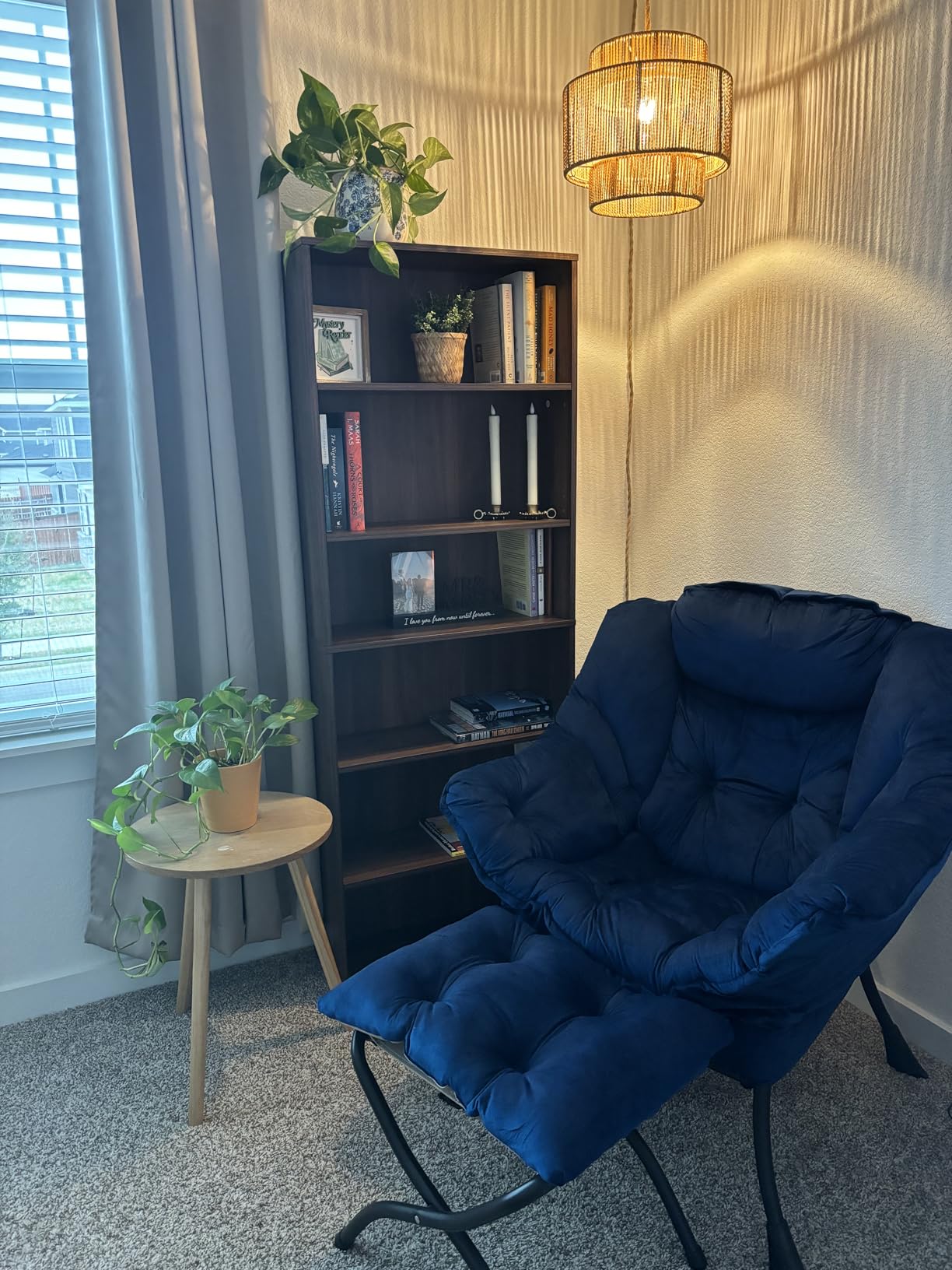 Lazy Chair with Ottoman, Modern Accent Chair Contemporary Sofa Chair with Armrests, Reading Chair and Folding Footstool Set for Living Room, Bedroom, Office, Dark Grey customer photo 2
