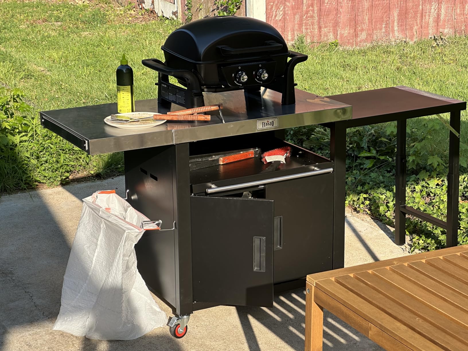 Feasto 3-Tier Outdoor Grill Cart, Rolling Pizza Oven Table with Compact 26.6