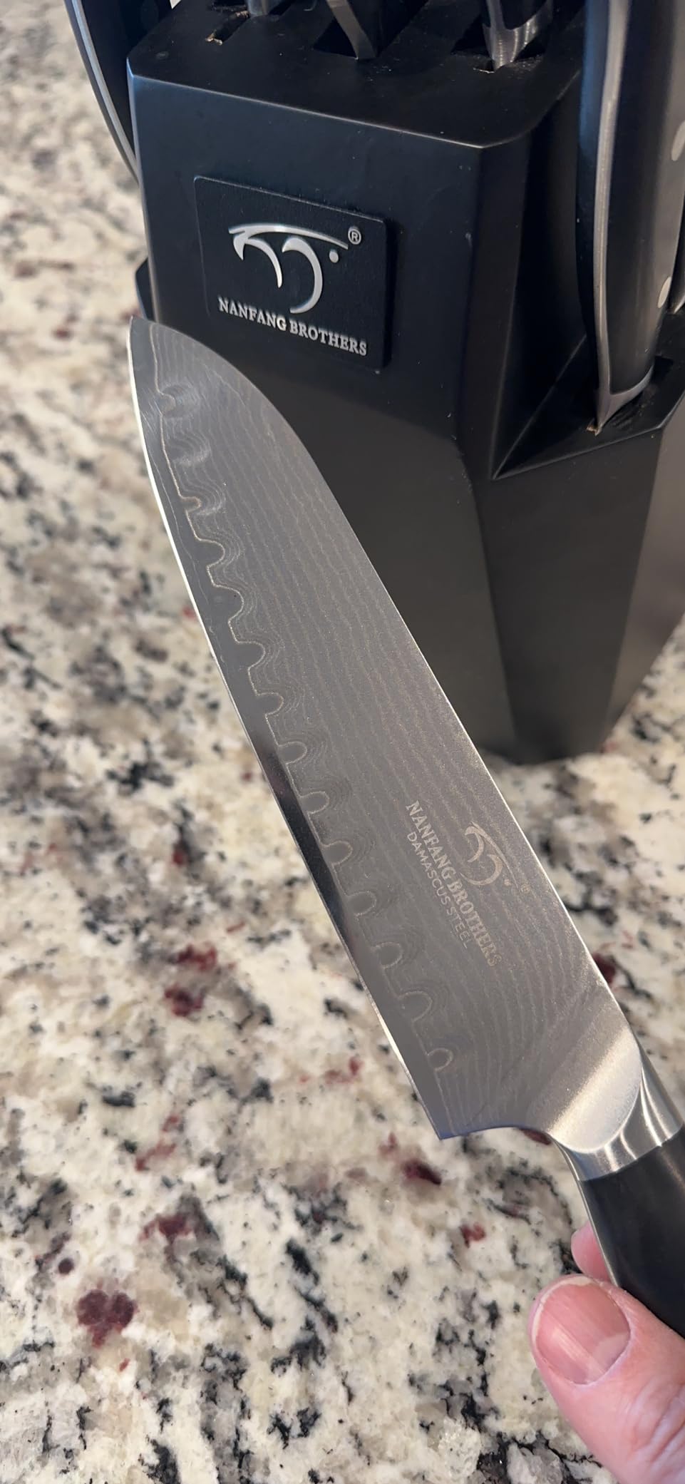 NANFANG BROTHERS 18-Piece Damascus Kitchen Knife Sets, 67-layer Japanese Damascus Steel Heat-Treated and Forged, ABS Ergonomic Handle, Ultra Sharp Chef Knife Block Set with Sharpener customer photo 2