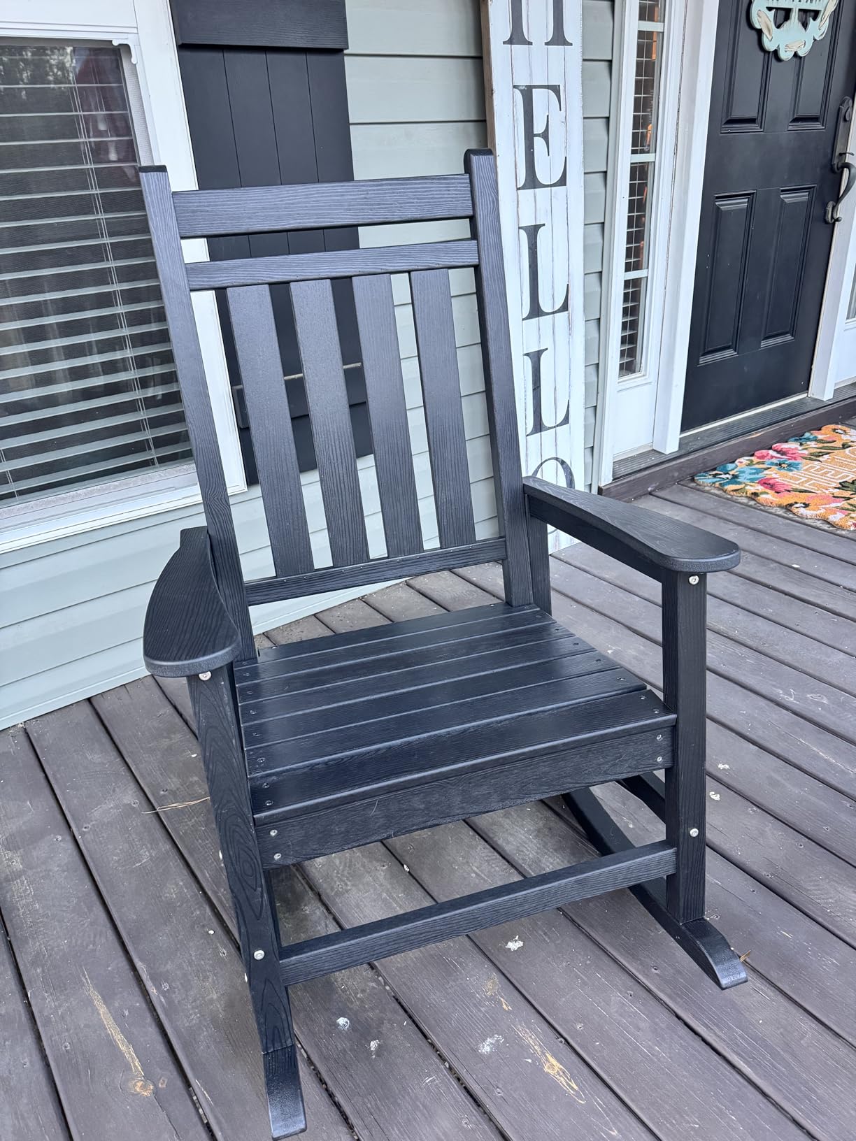 SERWALL Outdoor Rocking Chair Set of 2, HDPE Rocking Chairs for Adult, All Weather Porch Rockers for Lawn Garden, Grey customer photo 2