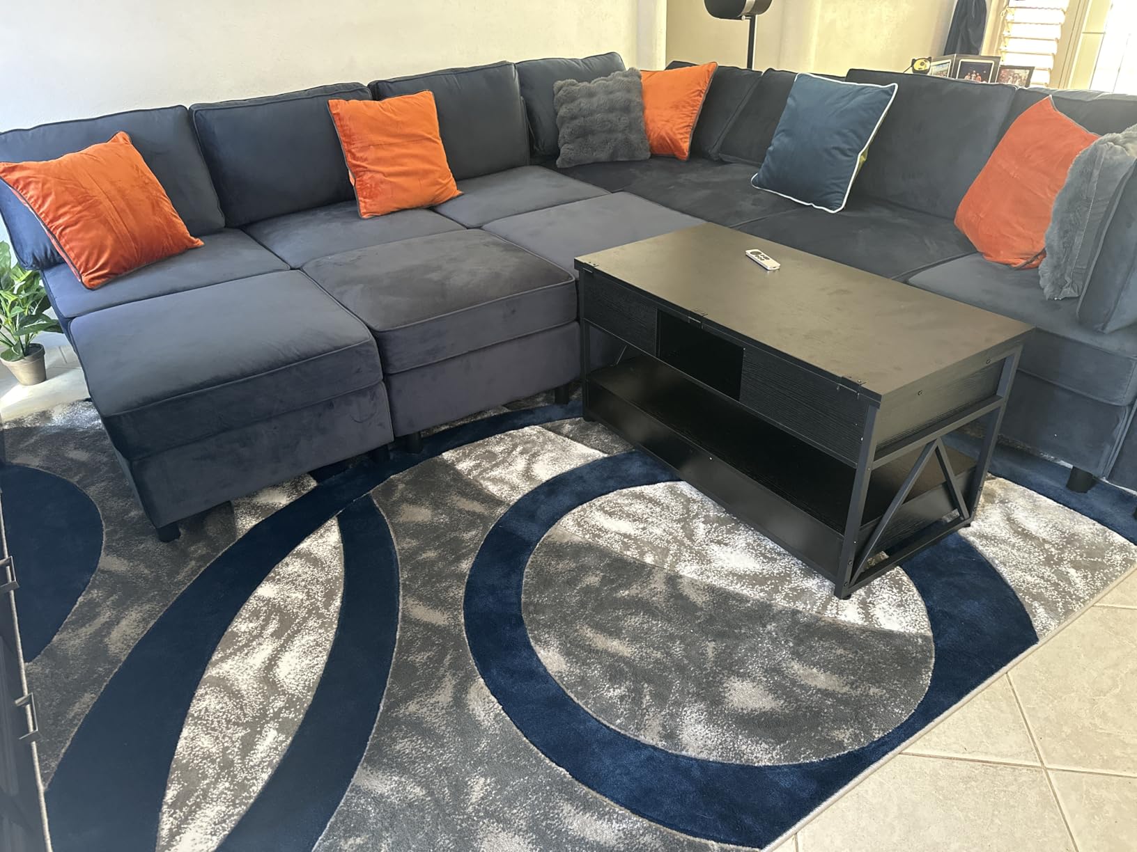 Belffin Modular Sectional Sofa with Storage Seats Velvet L Shaped Corner Couch Convertible Sectional Sofa with Chaise (Blue, L Shape-1) customer photo 2