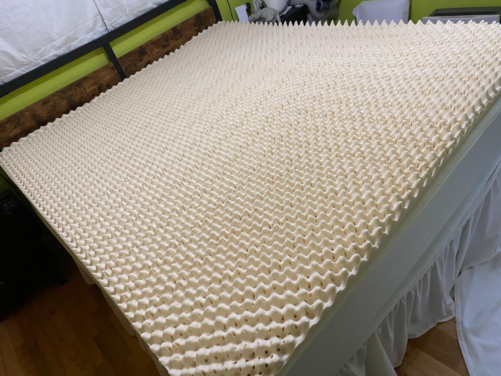 Green Natural Organic Egg Crate Latex Mattress Topper Queen Size - Soft Plush Pillow Top - GOLS Certified Organic Convoluted Latex Foam - Pressure Point Back Pain Relief Sleeps Cool Breathable Bed Pad customer photo 2