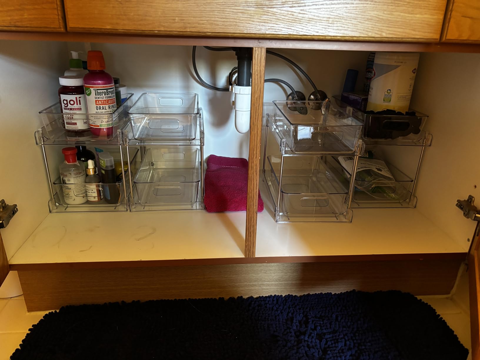 Vtopmart 4 Pack Bathroom Organizer, 2 Tier Clear Under Sink Organizers Vanity Countertop Storage Container,Cabinet Drawers Bins, Pull-Out Organization with Track for Pantry, Kitchen customer photo 1
