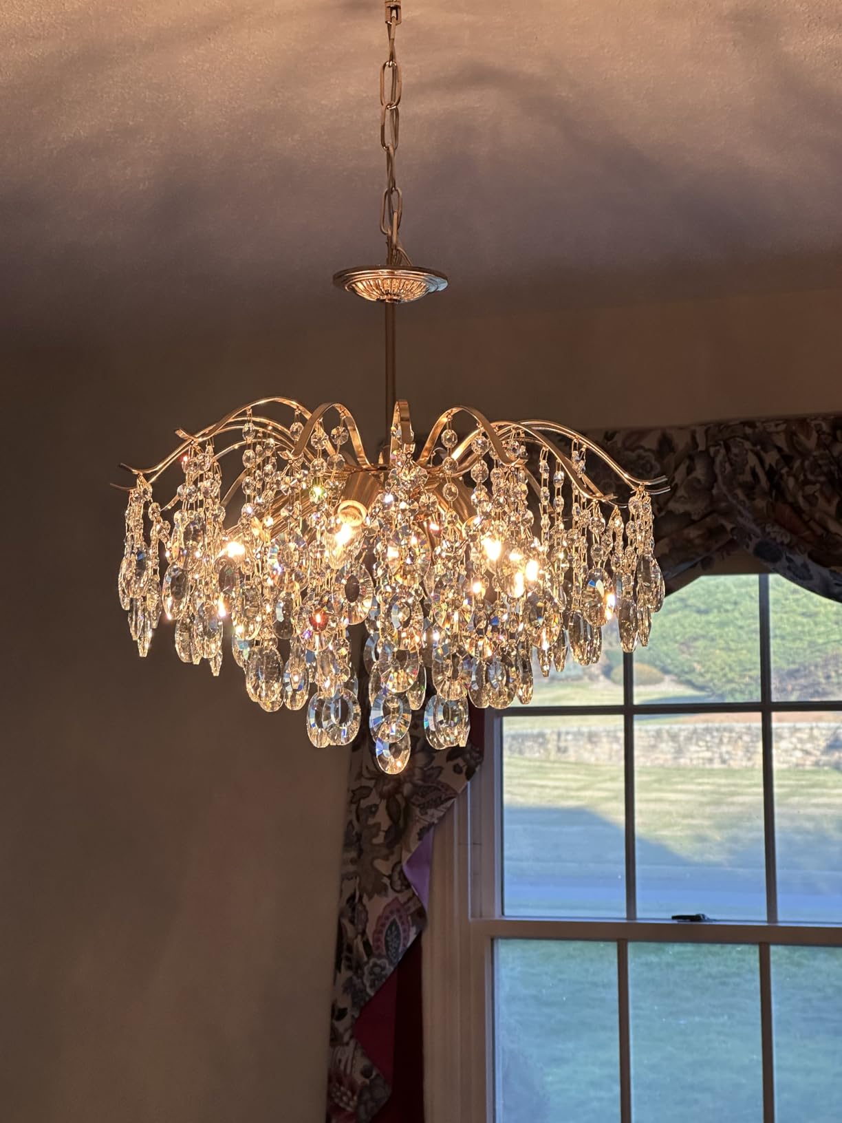Saint Mossi 6-Light Gold Crystal Chandeliers, Middle Century Dining Room Light Fixture, Modern Pendant Light for Living Room, D20 x H17, Adjustable Chains 59