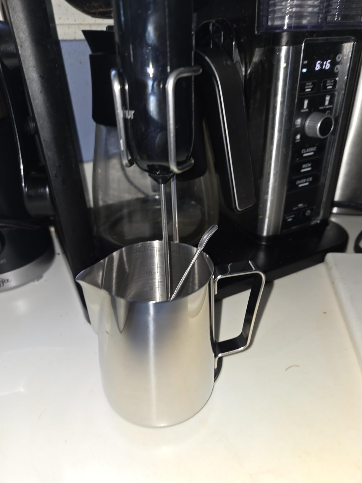 Milk Frothing Pitcher, 350ml/12oz Milk Frother Cup Stainless Steel Jug Steaming Pitcher, Milk Coffee Cappuccino Latte Art Barista Steam Pitchers Milk Jug Cup with Decorating Pen customer photo 2
