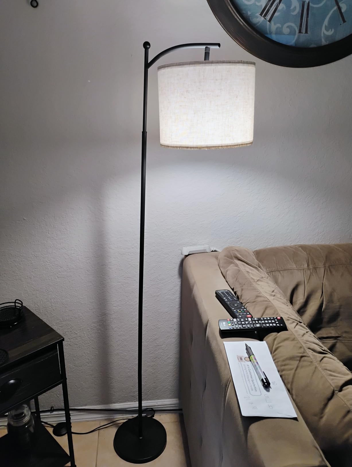 Ambimall Tall Floor Lamps with 3 Color Temperatures Bulb & Adjustable Linen Shade, for Living Room, Bedroom, Office, Classroom, Dorm Room (9W Bulb Included), Beige & Black, 60 inches customer photo 1