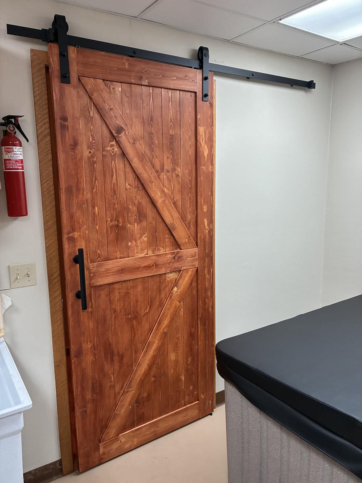 SMARTSTANDARD 36in x 84in Sliding Barn Door with 6.6ft Barn Door Hardware Kit Included, Unfinished Solid Spruce Wood Door, Assembly Required, DIY, Stainable, Natural customer photo 2