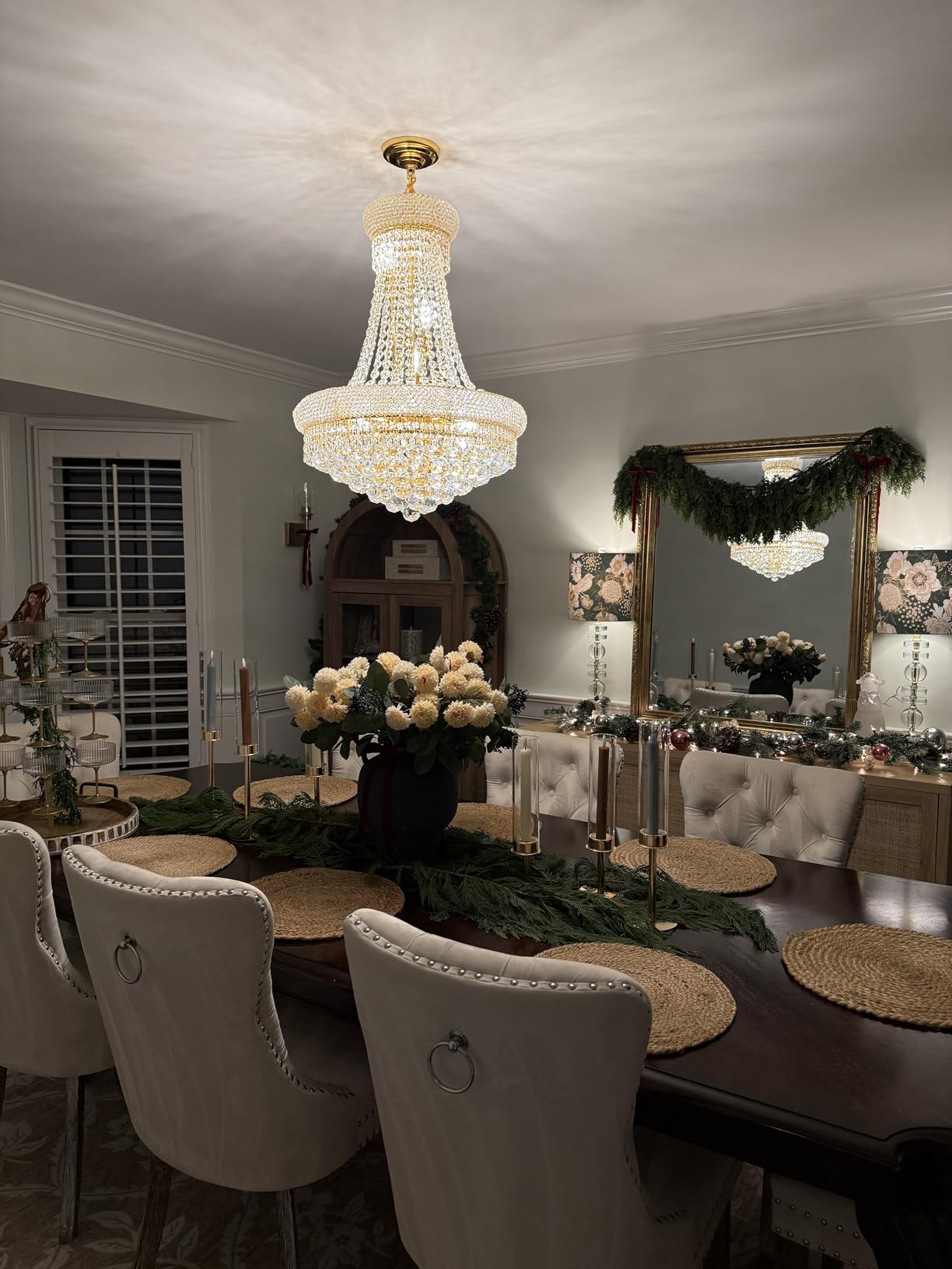 Crystal Chandeliers for Dining Room Light Fixture,Empire Style K9 Crystal Chandeliers for Entryway,12 Lights Gold Luxury Lighting Fixtures for Living Room Stairway Bedroom Foyer D22 Inch customer photo 1