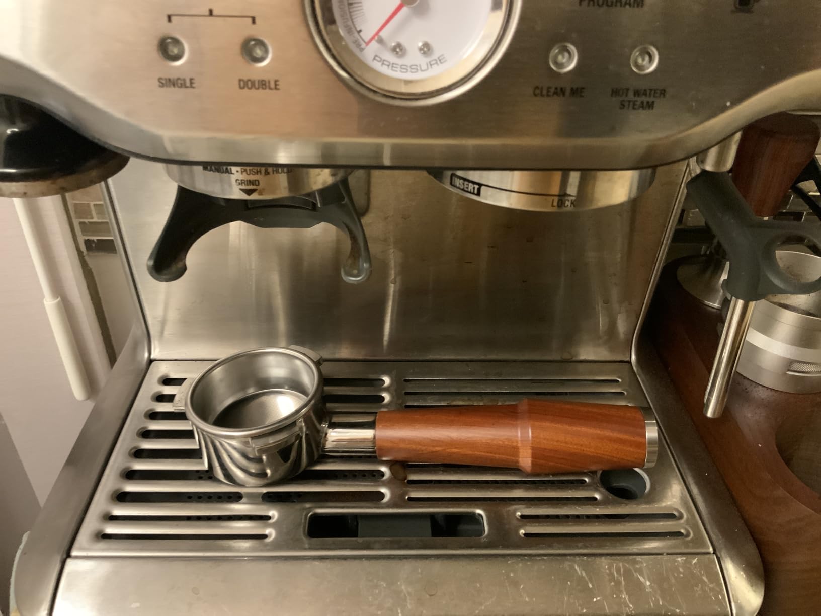 54mm Bottomless Portafilter Breville Compatible Rosewood Handle & Naked 18-21 Gram Filter Basket Included Fits Barista Express, Pro, Touch, Bambino Plus, Infuser, Duo Temp Pro Impress customer photo 2