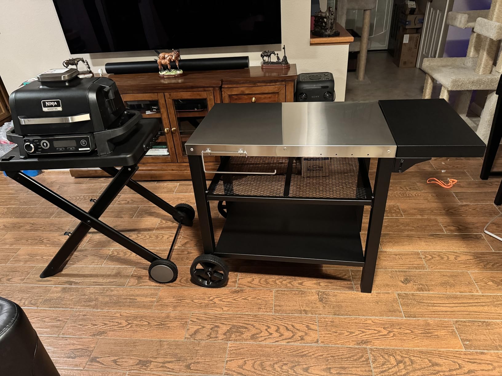 Pizza Oven Table with Topping Station, Outdoor Pizza Oven Cart, Grill Table for Outside, Grill Cart, Food Prep Work cart Fits for Ninja Woodfire Grill, Blackstone Griddle,Tabletop Grill customer photo 2