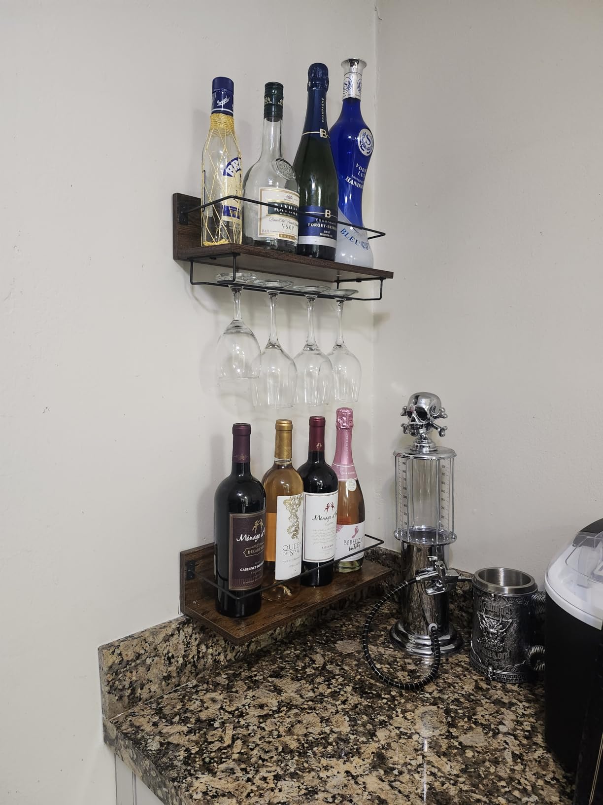 HOOBRO Wall Mounted Wine Rack 2 Pack, Hanging Wine Shelves, Wine Glass Bottle Rack Stemware Holder, Floating Wall Shelves for Storage, for Living Room, Dining Room, Bar, Rustic Brown BF28BJ01 customer photo 2