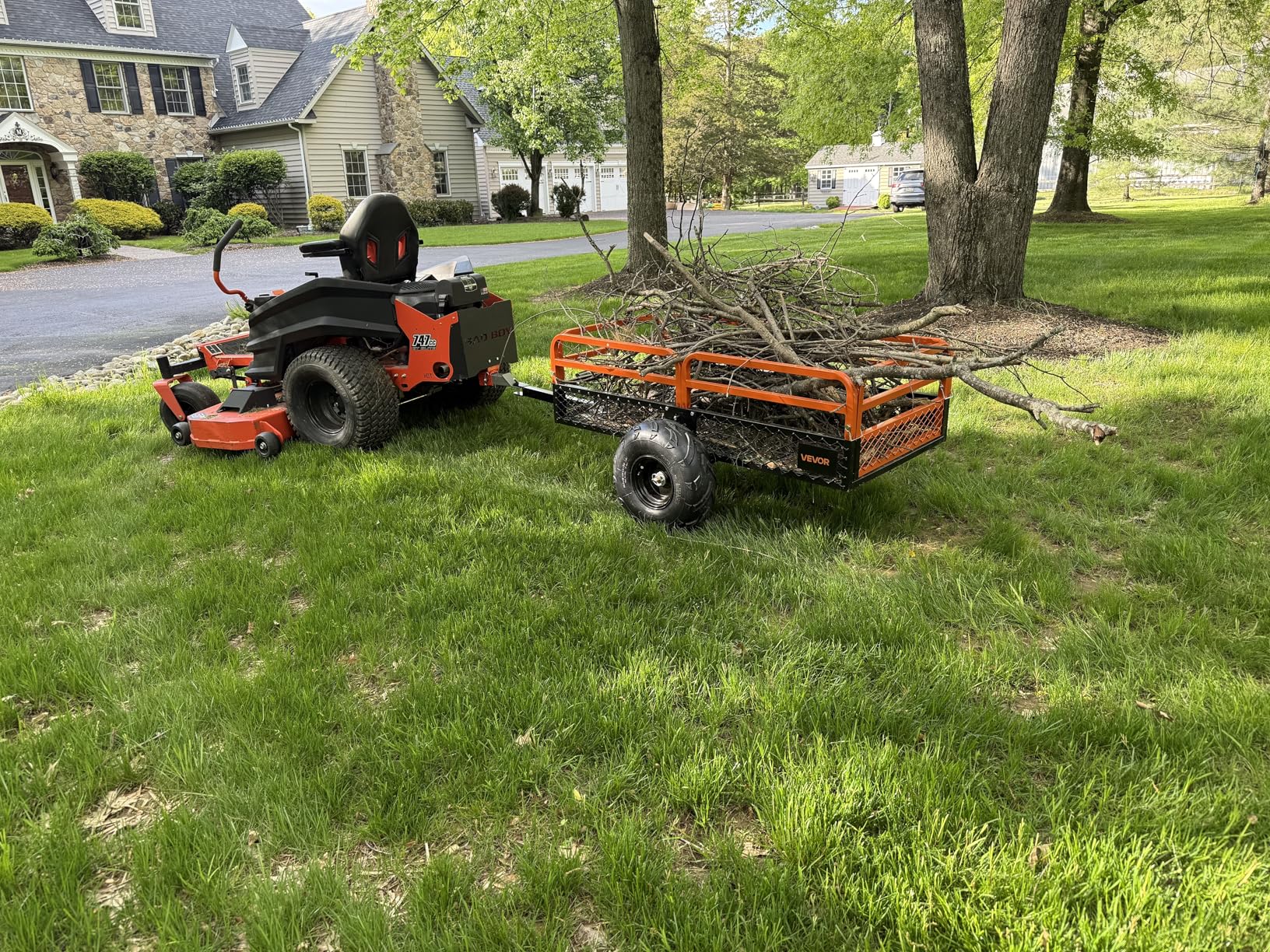 VEVOR Heavy Duty ATV Trailer Steel Dump Cart, 750 lbs 15 Cubic Feet, Garden Utility Trailer Yard Trailers with Removable Sides for Riding Lawn Mower Tractor customer photo 1