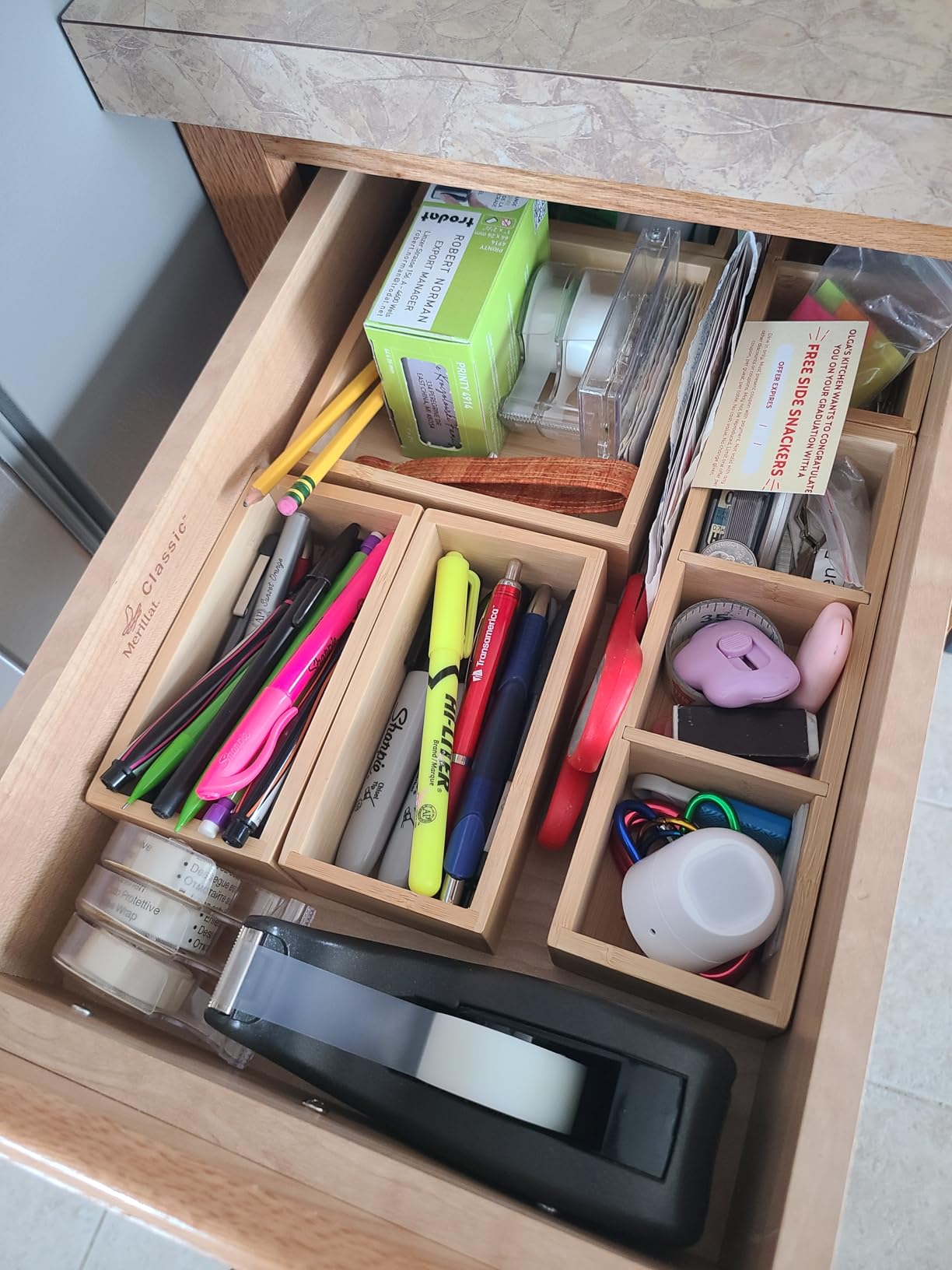 Fabsome Drawer Organizer, Set of 9 Bamboo Wood Kitchen Makeup Desk Junk Tea Drawer Storage Boxes Bins for Cutlery Silverware Utensils Flatware, Small Wooden Container Tray for Bathroom, Office customer photo 2