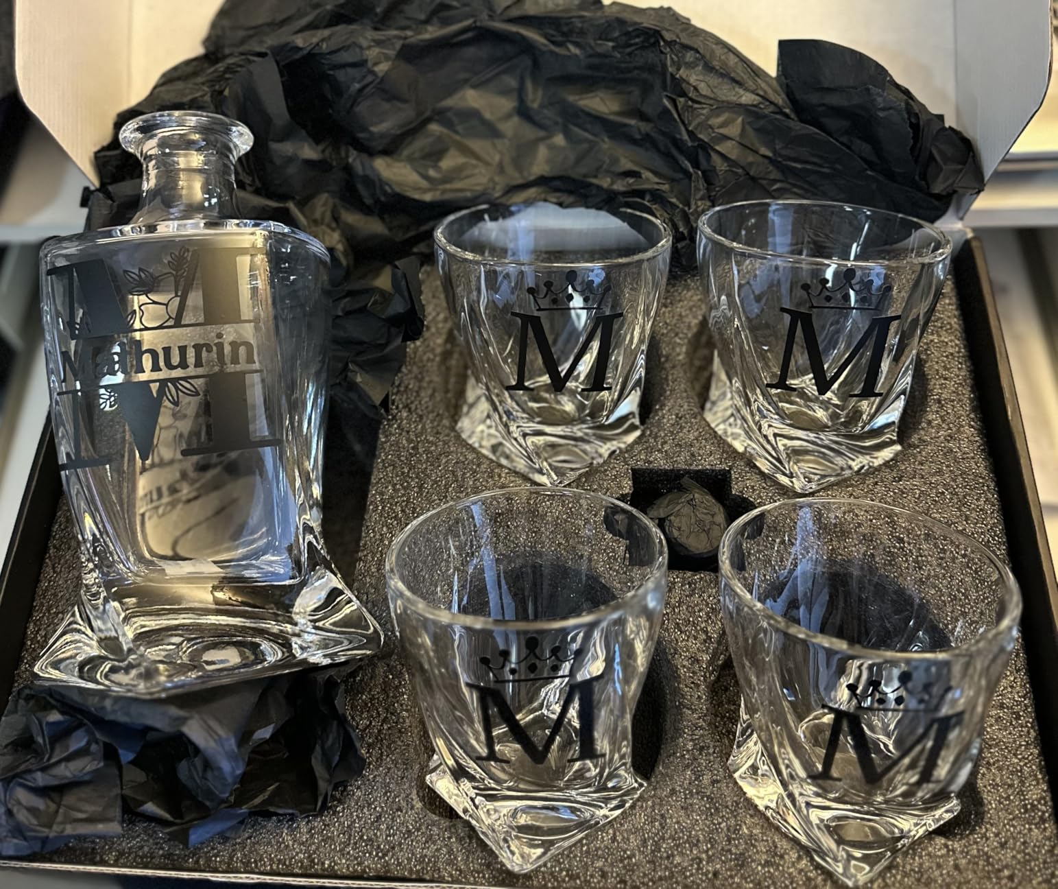 Whiskey Decanter Set for Men with 4 Drinking Glasses for Cognac, Bourbon, Rum, Scotch, Liquor Crystal Clear Decanter Sets House Warming Gifts New Home Whiskey Gifts for Men Dad Him customer photo 1