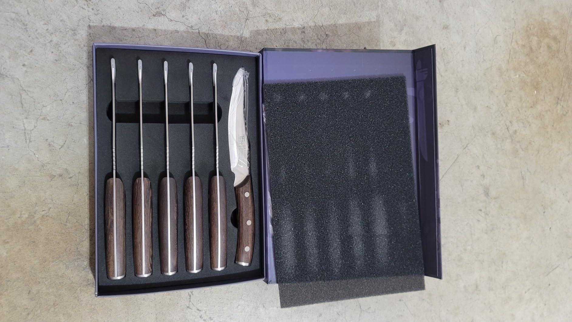 SYOKAMI Steak Knives Set of 8, 4.8 Inch Carbon Steel Japanese Style Non Serrated Dinner knives with Wooden Handle, Damascus Pattern Full Tang Design customer photo 2