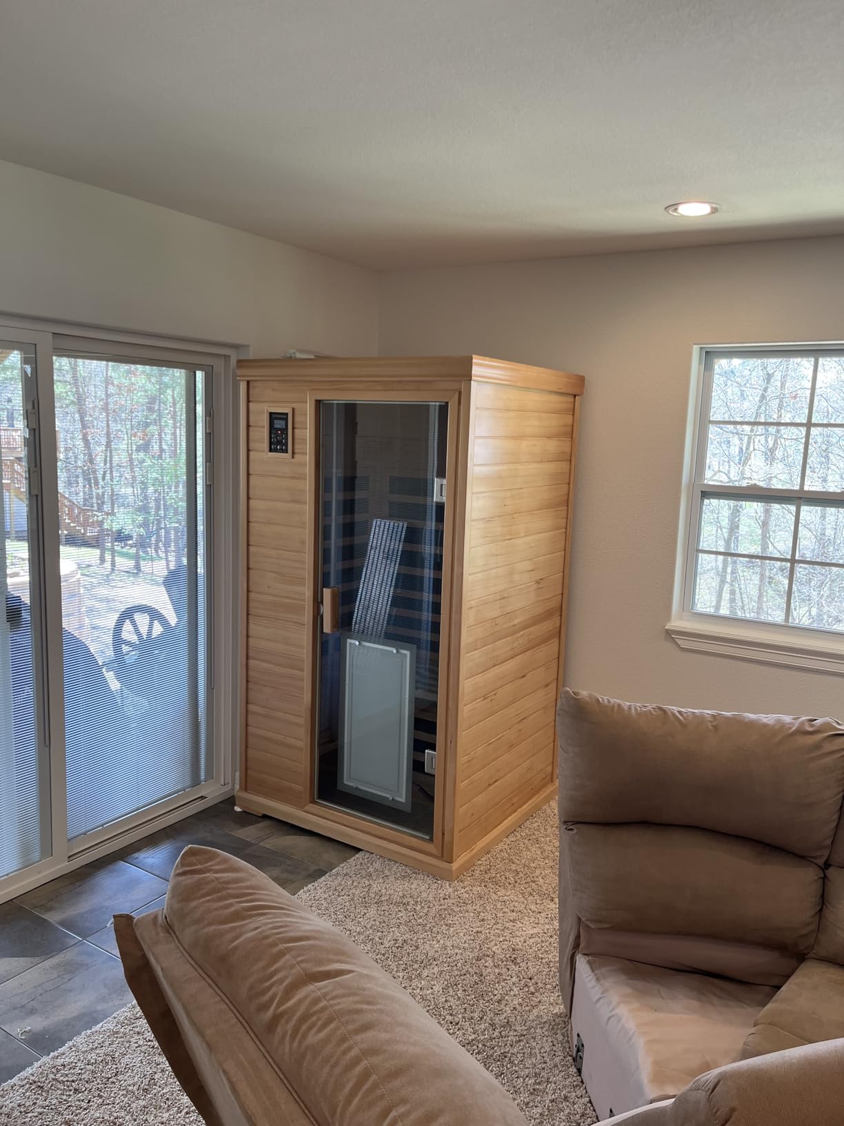Kanlanth Outdoor Sauna 4 Person Low EMF Far Infrared Sauna for Home, 2050W Mahogany Wooden Sauna Room for Outdoor Indoor Home, with Blue-Tooth, LCD, LED customer photo 2