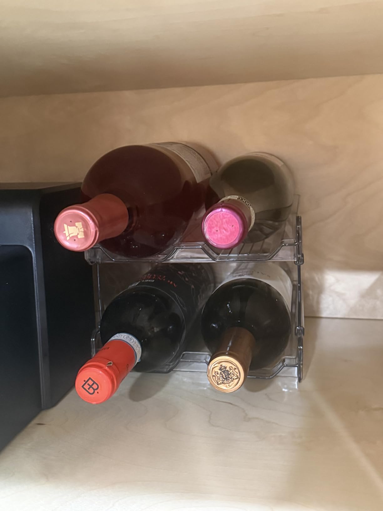 Lifewit Plastic Stackable Wine Rack for Refrigerator, Cabinet, Countertop, Wine Bottle Holder, Water Bottle Organizer for Fridge, Pantry, Hold 4 Bottles customer photo 1