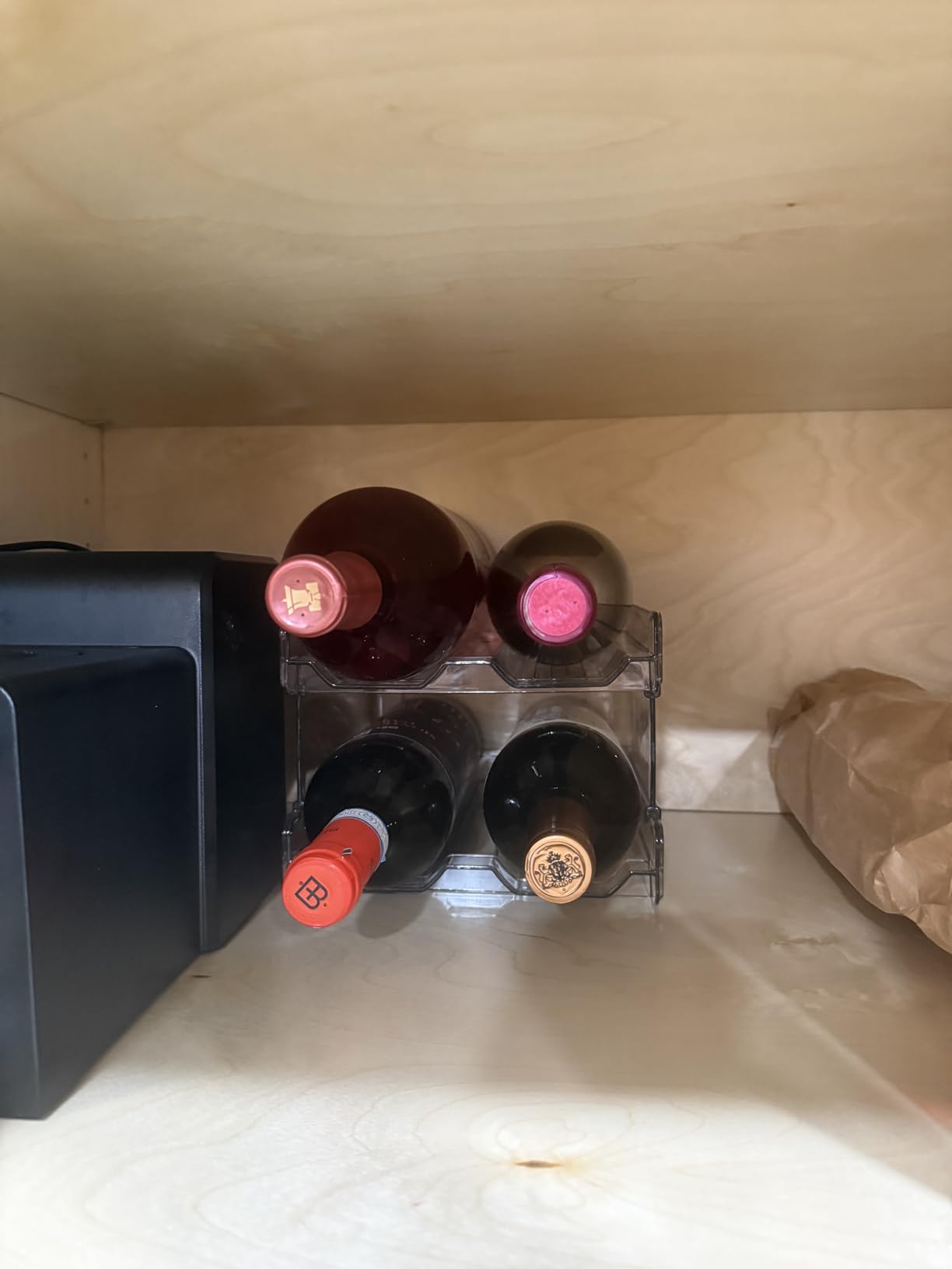 Lifewit Plastic Stackable Wine Rack for Refrigerator, Cabinet, Countertop, Wine Bottle Holder, Water Bottle Organizer for Fridge, Pantry, Hold 4 Bottles customer photo 2