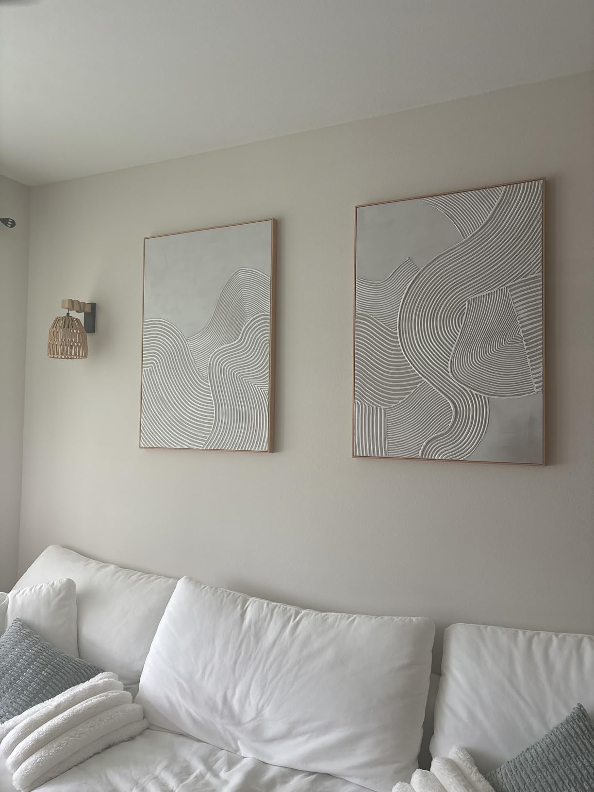 Framed Neutral Abstract Wall-Art Painting - Large Abstract Canvas Wall Decor 3D Curve Illustrations Hand painting for Living Room, Bedroom, Office - 2 Piece 28 x 40 Inch, Ready to Hang customer photo 2