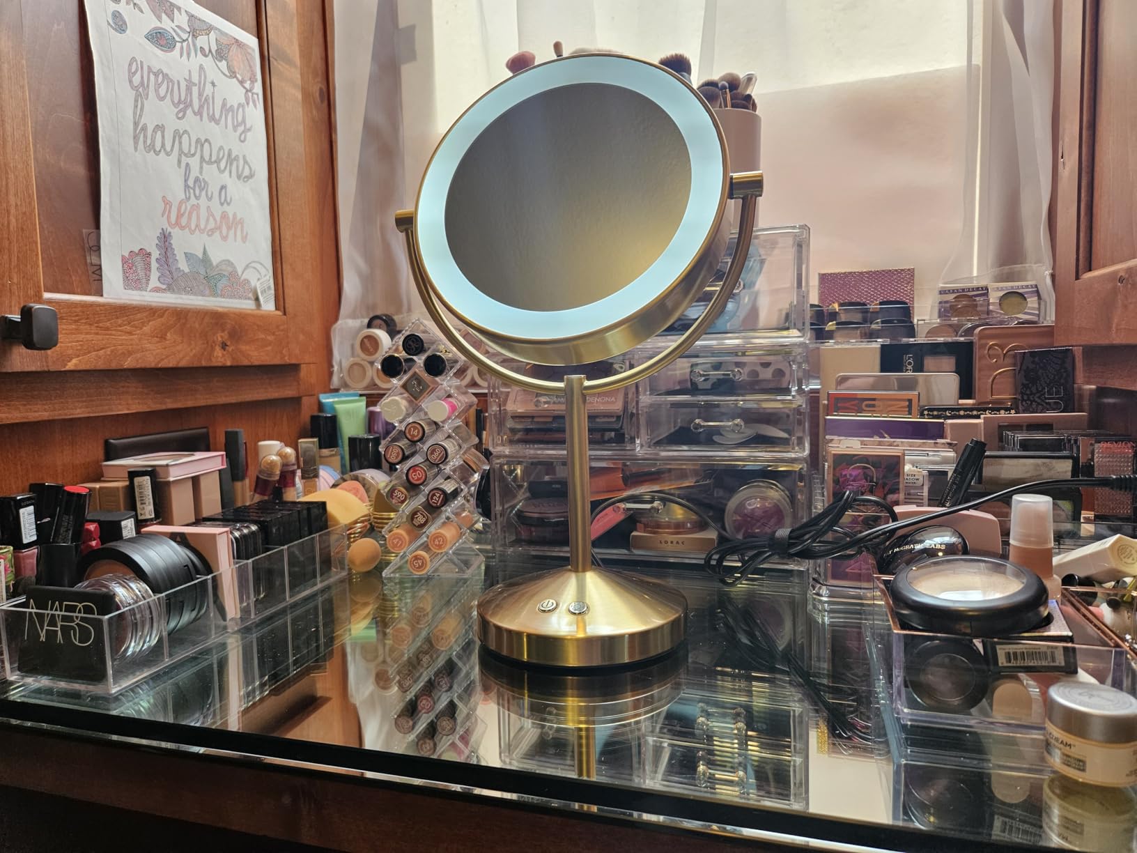 Conair Lighted Makeup Mirror, Double-Sided LED Vanity Mirror with 1X/10X Magnification, 3 Light Settings, 3 Modes, 360 Rotation, Satin Nickel Finish customer photo 2