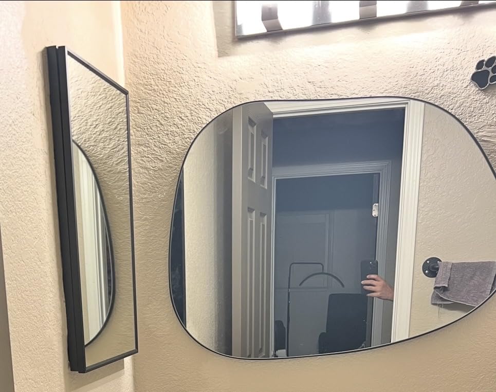 PERFNIQUE Irregular Wall Mirror Asymmetrical Mirror, 32''x24'' Gold Mirror for Bathroom Bedroom Living Room Entryway, Decorative Modern Boho Decor customer photo 2