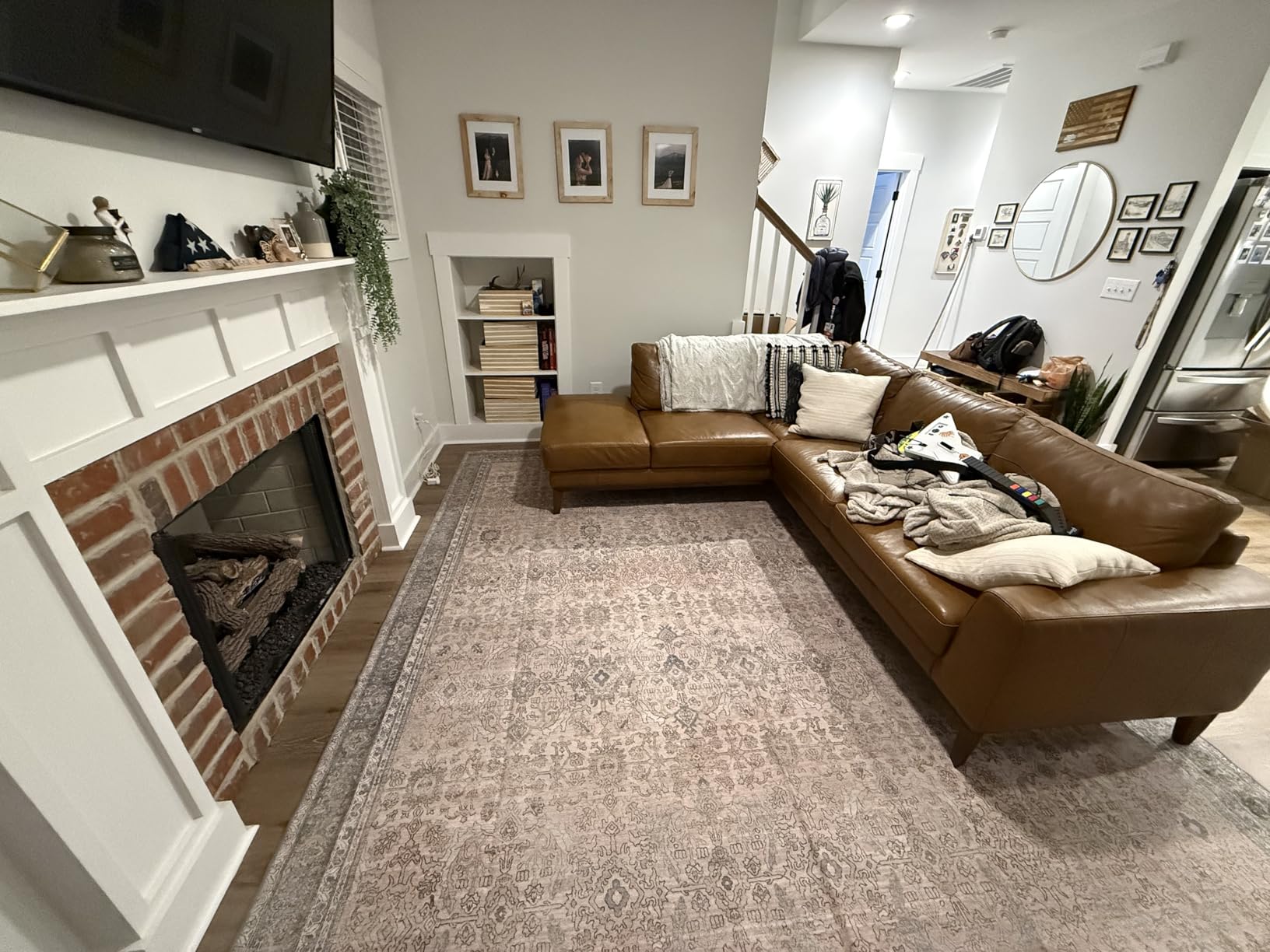 GENIMO 5X7 Area Rugs for Living Room, Machine Washable Non Slip Vintage Rugs, Low Pile Lightweight Chenille Print Rug for Bedroom, Dining Room, Home Office, Light Taupe Brown customer photo 1