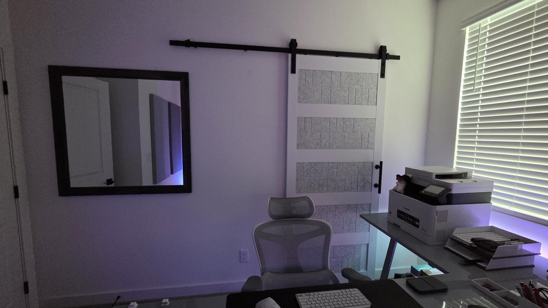 36in x 84in Sliding Barn Door with 6.6ft Barn Door Hardware Kit & Handle, Pre-Drilled Holes Easy Assembly -Solid Barn Door Slab Covered with Water-Proof PVC Surface, White, 5 Panel customer photo 1