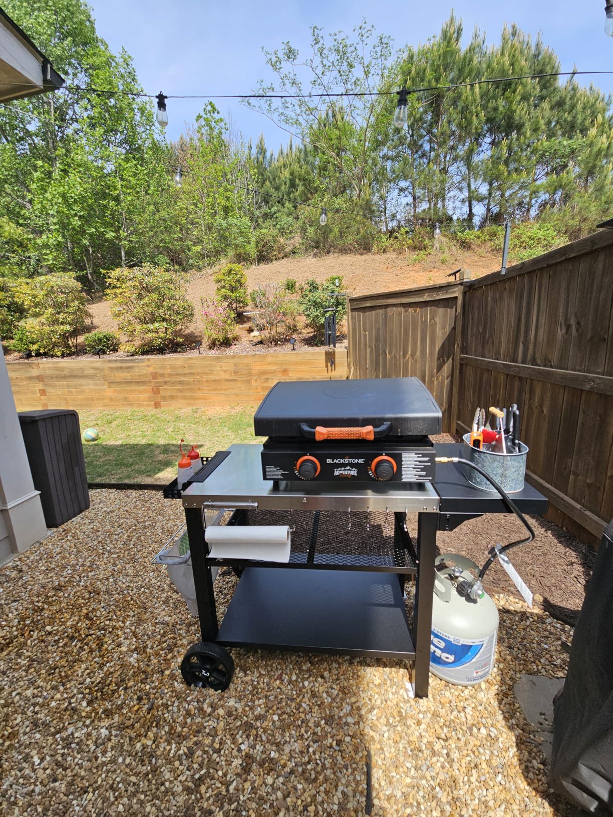 Pizza Oven Table for Ooni, Ninja, Woodfire, Blackstone, Bighorn, Cuisinart, Outdoor Grill Table for Ooni Pizza Oven Accessories, Movable Pizza Oven Stand as Food Prep Cart, Barbecue Tool Set customer photo 2