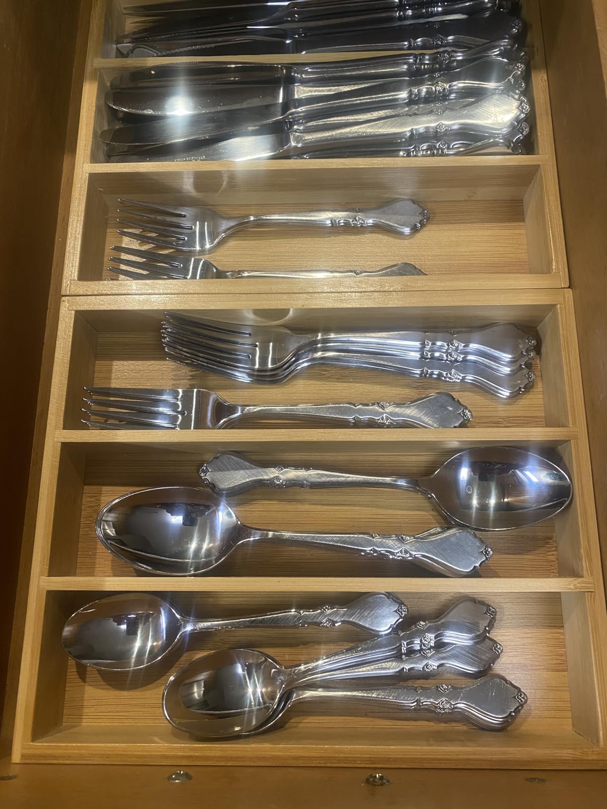 Fibogollo Silverware Organizer Bamboo Kitchen Drawer Organizer Kitchen Utensil Organizers, Flatware Organizer Tray for Flatware, Utensils(Natural) customer photo 2