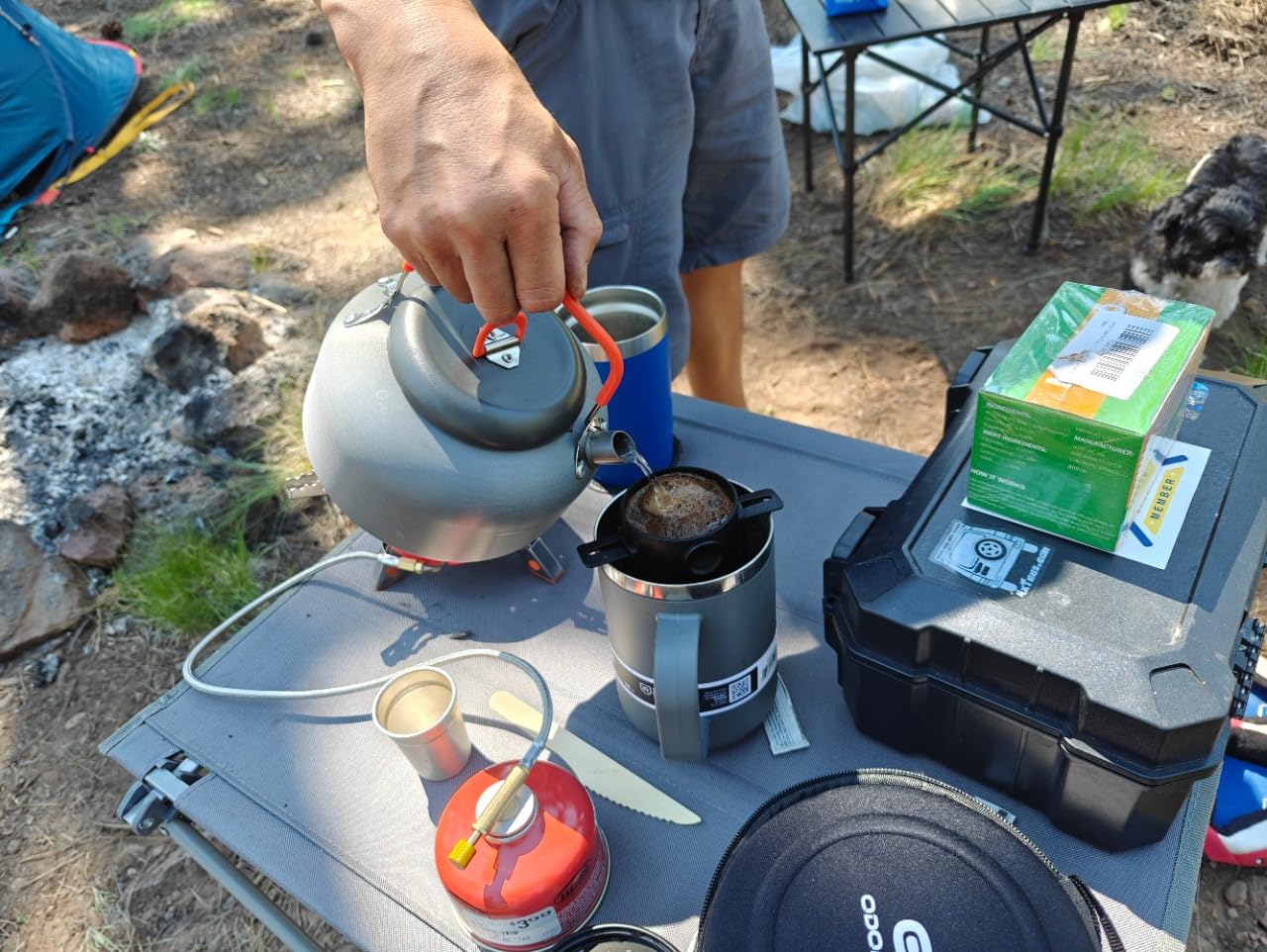 Odoland Camping Coffee Pot Camping Coffee Makers, 1.2L Camping Kettle with Camping Mug and Camp Coffee Filter of Camp Cookware for Hiking Backpacking and Picnic customer photo 1