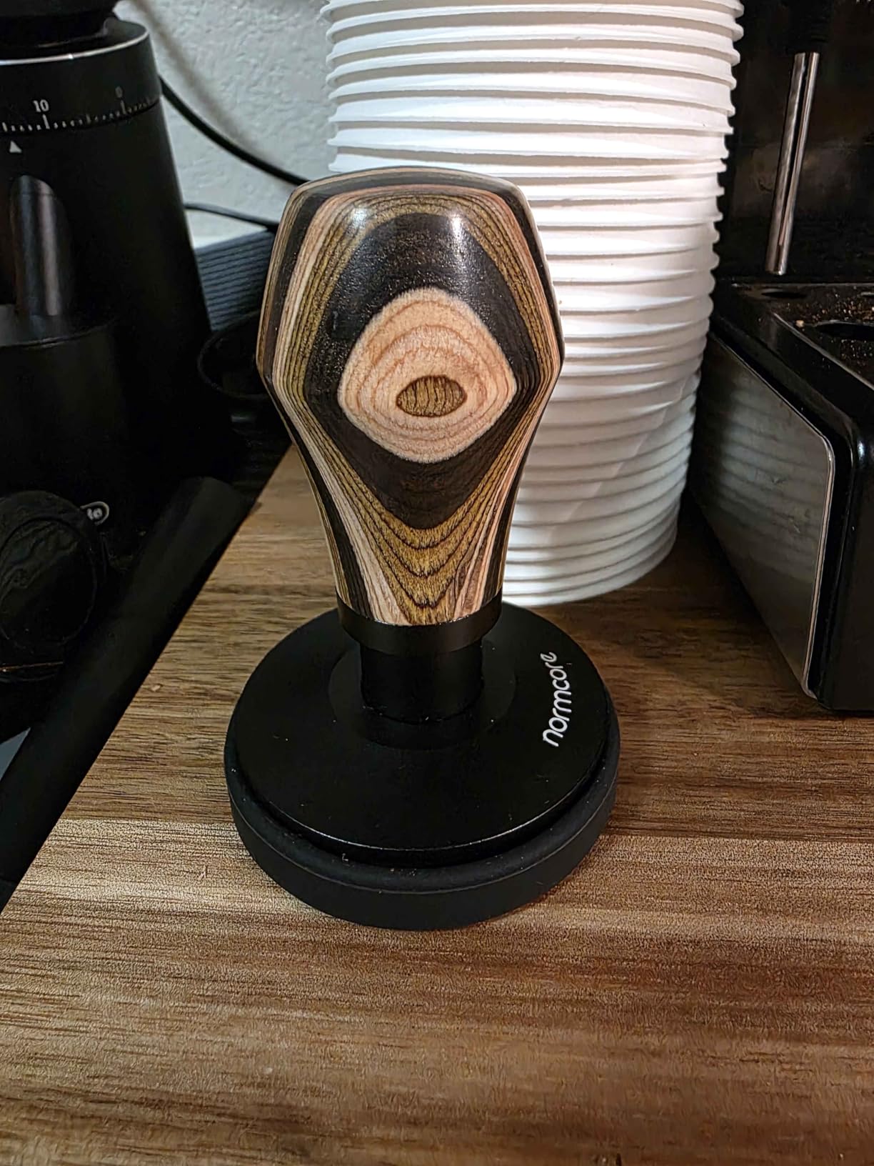 Normcore 53.3mm Espresso Coffee Tamper V4, Spring Loaded Tamper With Titanium PVD Coating Flat Base for Breville Sage 54mm Portafilters, Genuine American Walnut Handle customer photo 1