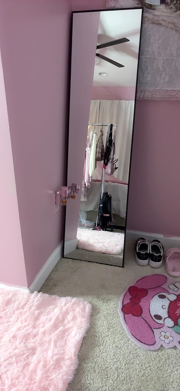 Delma Wall Full Length Mirror, Standing Mirror Full Body, Large Floor for Wall Door Bedroom Bathroom Living Room with Aluminium Frame (with Stand, 56x15, Black) customer photo 2