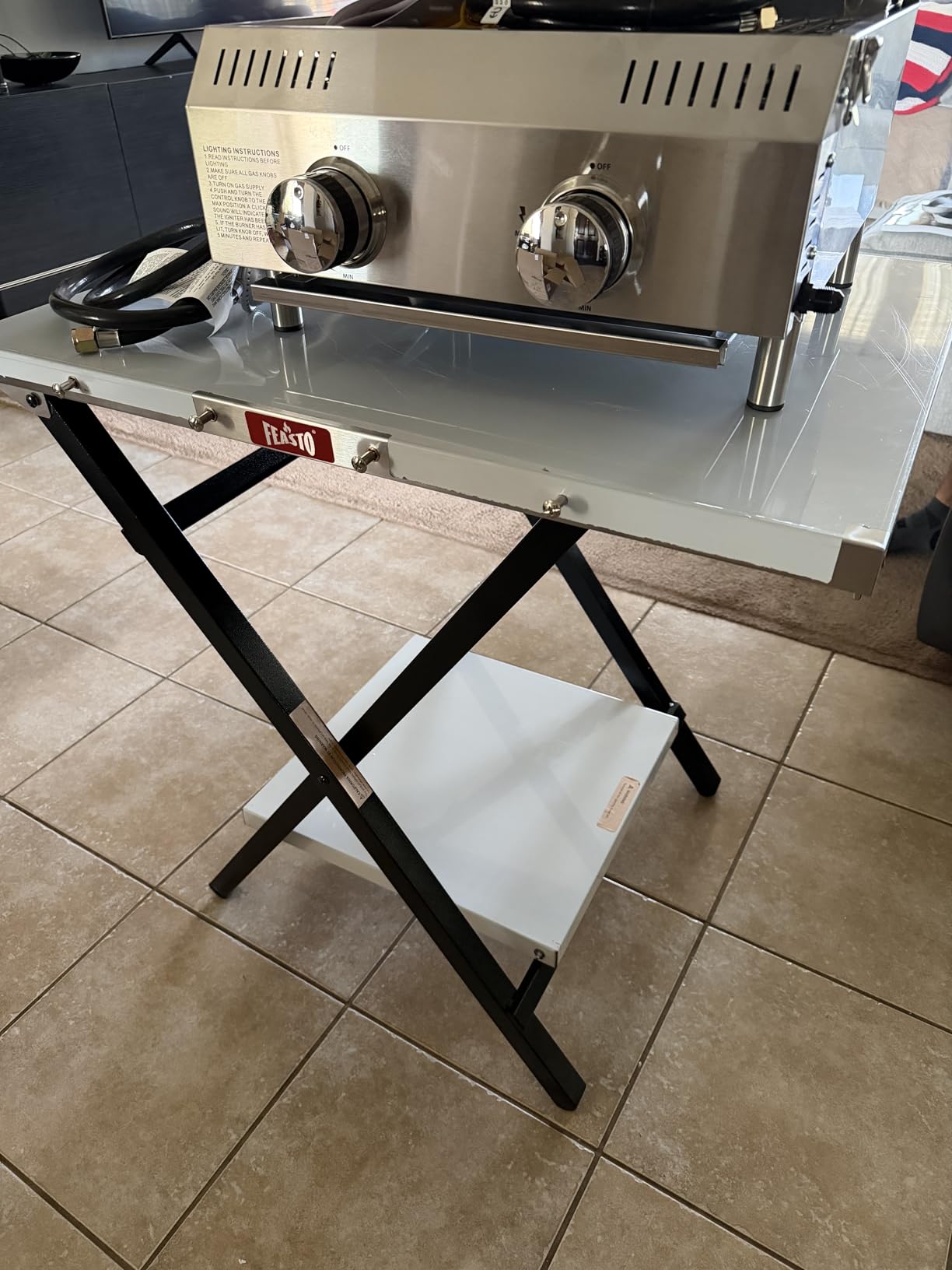 Feasto Outdoor Grill Table, Foldable Pizza Oven Stand & Griddle Stand with Garage Rack & Tissue Holder, Folding Outdoor Prep Table for Gathering and Party, 30