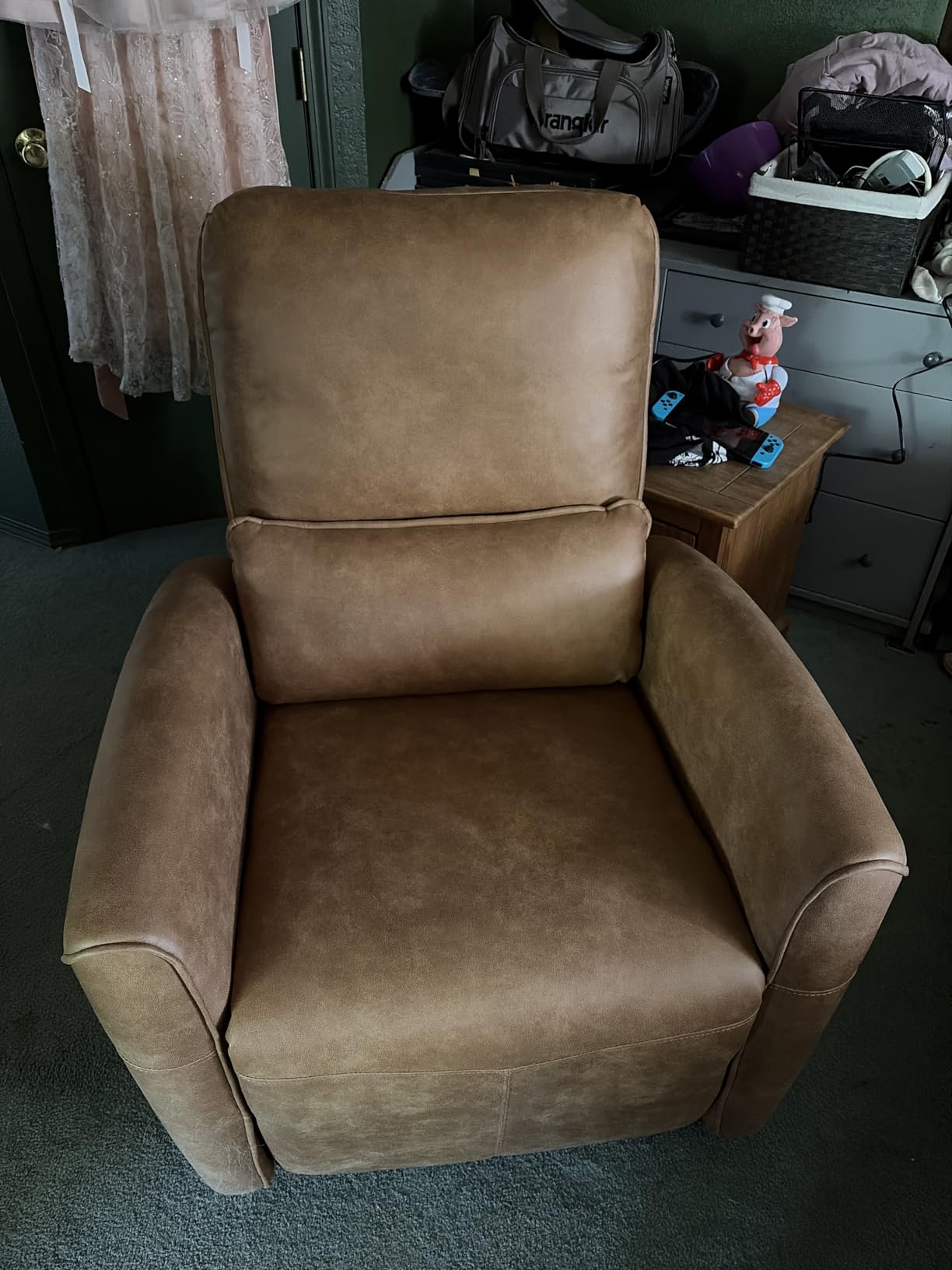 Bonzy Home Power Swivel Rocker Recliner Chair with USB Port, 23.2 Wide Seat, Fixed Lumbar Support, Upholstered Glider Chair for Nursery Living Room, Brown customer photo 1