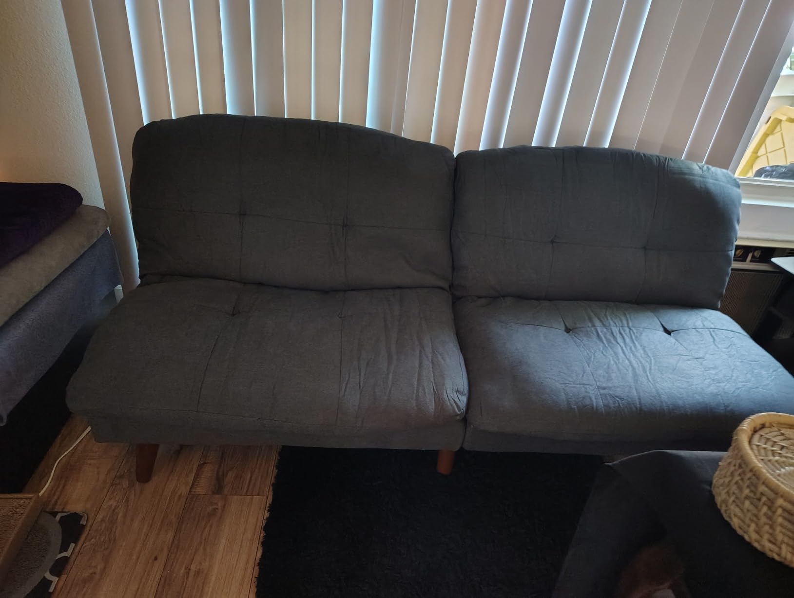 Flamaker Convertible Futon Sofa Bed Futon Couch with Adjustable Back Upholstered Sleeper Sofa Bed for Living Room Furniture (Fabric,Grey) customer photo 1