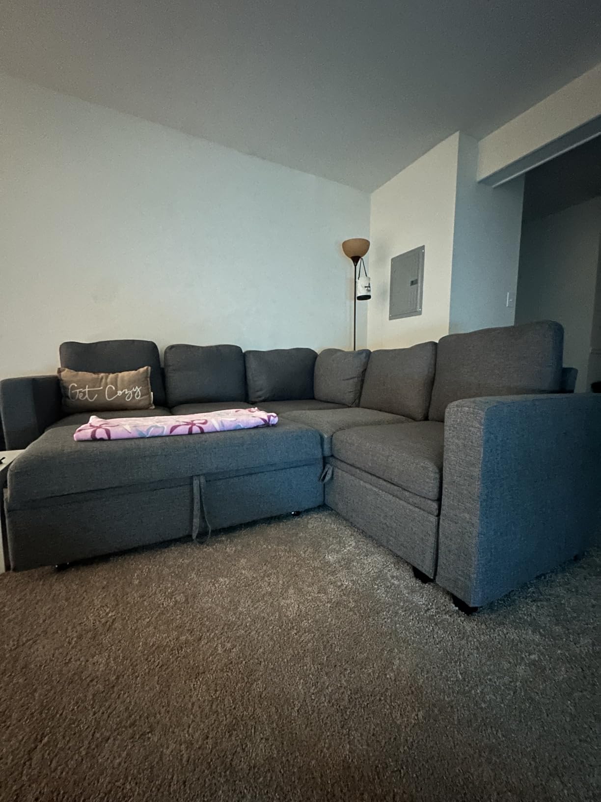 HONBAY Modular Sectional Sleeper Sofa with Pull Out Bed, L Shaped Couch with Storage Seat, Convertible Sectional Couches for Living Room, Beige customer photo 1