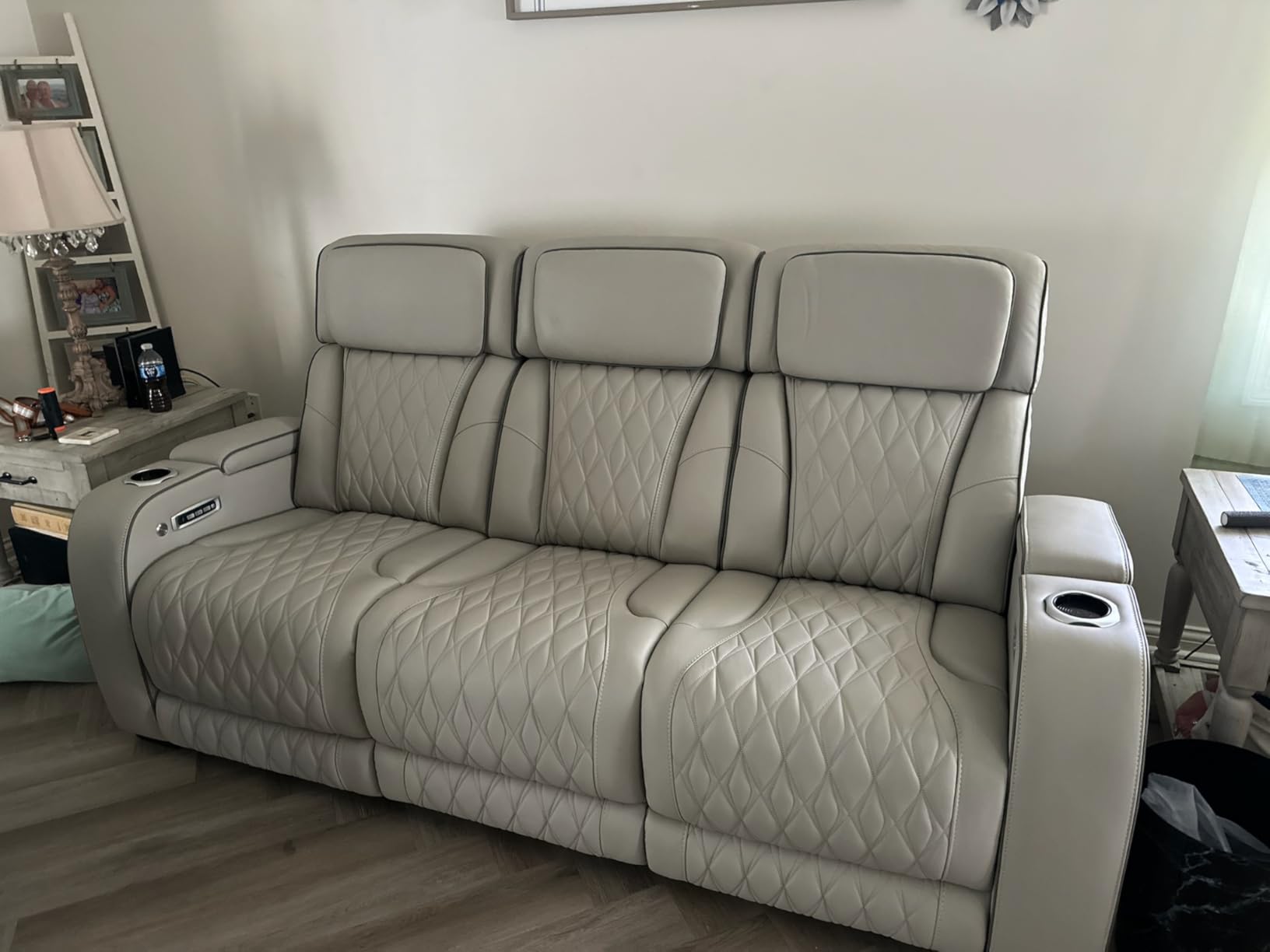 Signature Design by Ashley Boyington Contemporary Leather Match Power Recliner with Adjustable Headrest, Cup Holders, USB Port and Air Massage System, Black customer photo 1