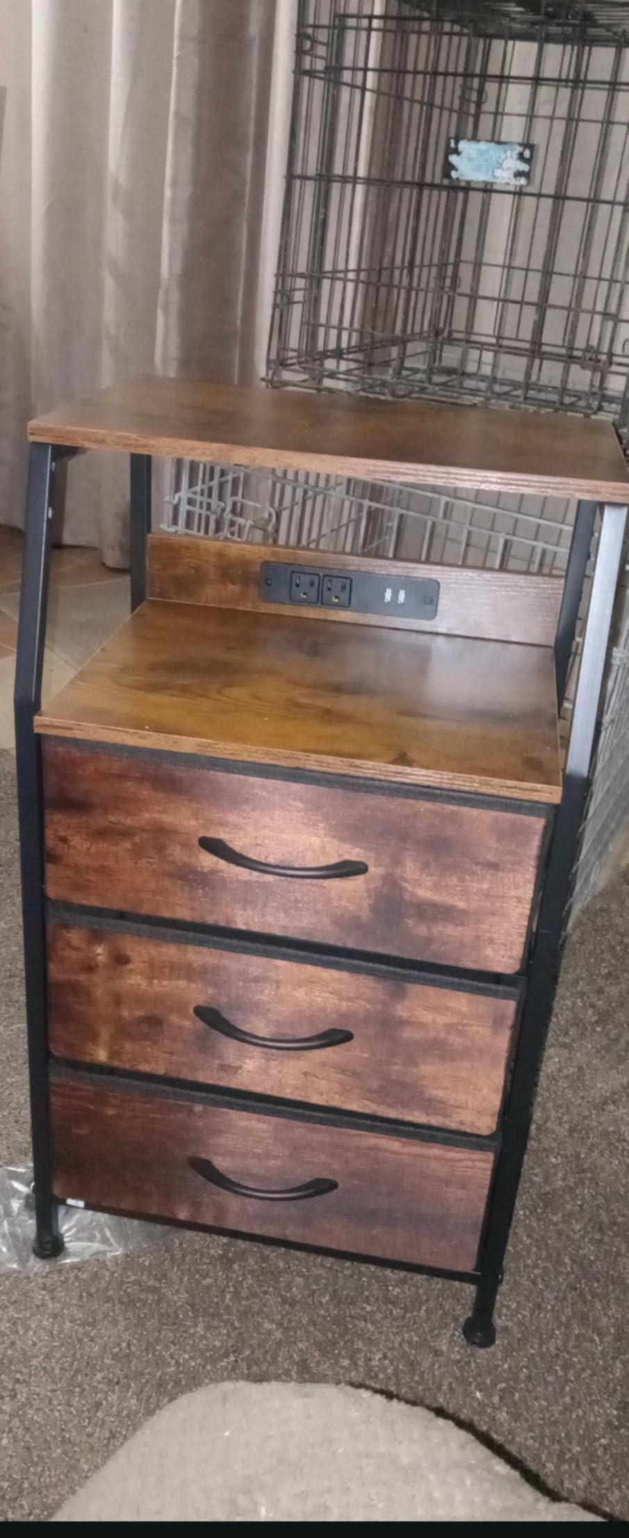 Furnulem Night Stand with Charging Station, 3 Fabric Drawers Bedside Table customer photo 2