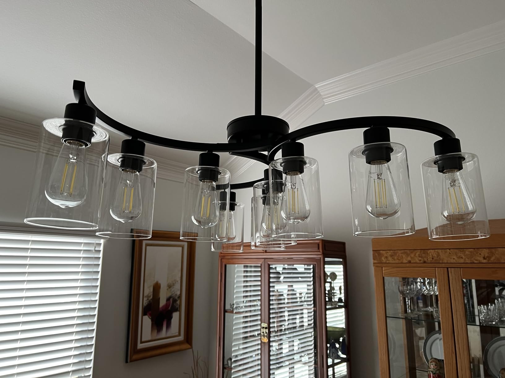CNRATYE 6-Light Modern Farmhouse Black Chandelier, Contemporary Dining Room Light Fixture, Adjustable Height Hanging Industrial Pendant Lights Kitchen Island, Clear Glass Shade customer photo 1