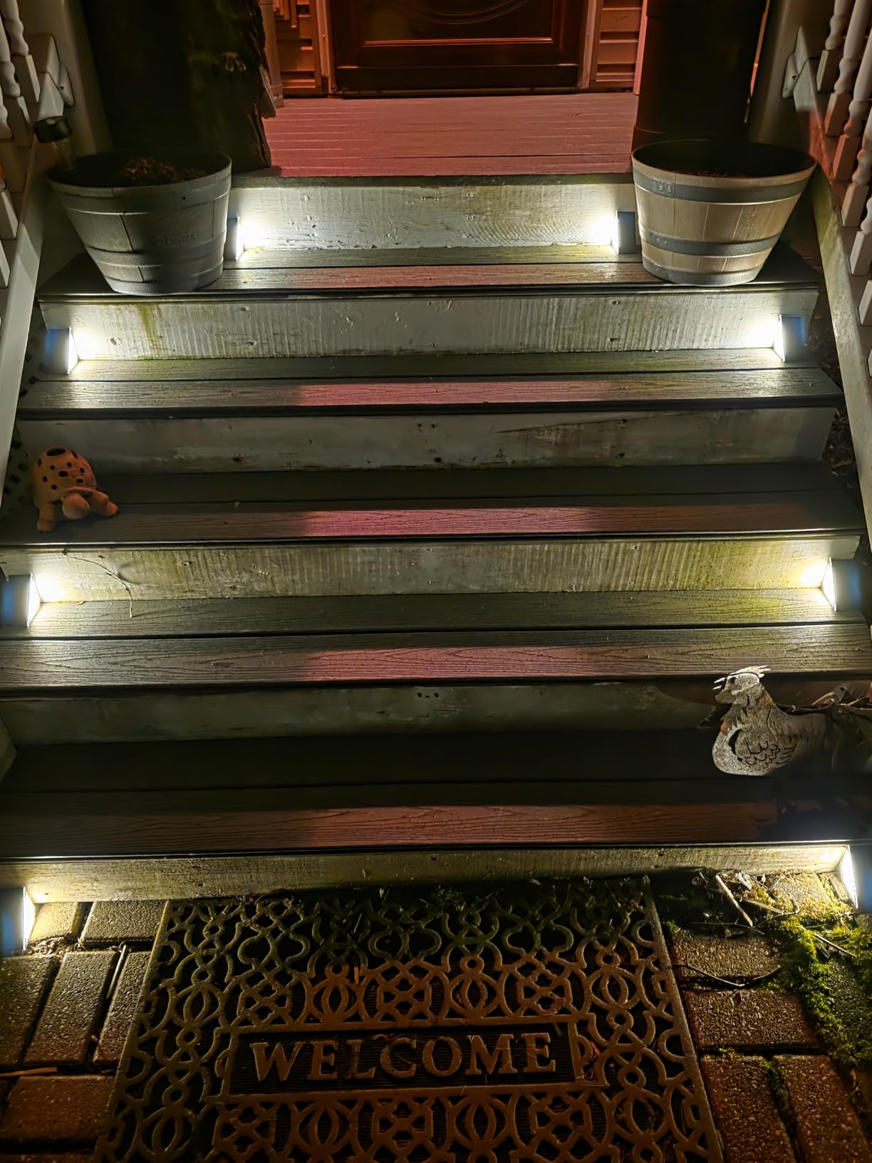 PATIOWIN 6 Pack Solar Step Lights for Outside, 24 LEDs Solar Stair Lights Waterproof IP65, Solar Deck Lights Outdoor Decor for Garden, Porch, Pathway, Patio, Fence, Balcony (Warm White) customer photo 1