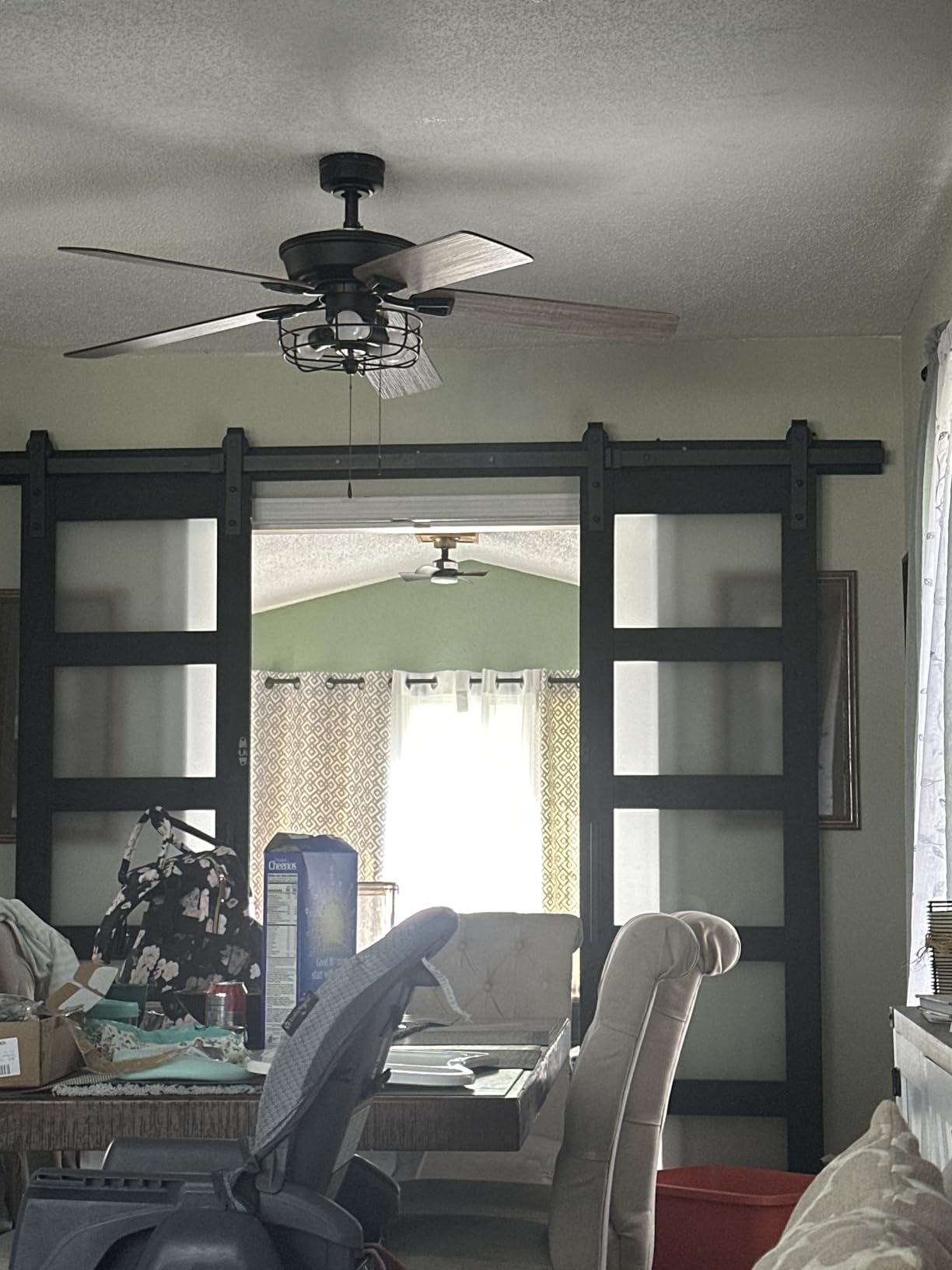 30x84 inch Glass Sliding Barn Door Slab with 5ft Hardware Kit Included, 5-Panel Frosted Glass, Spruce Wood Support DIY Dyeing, Easy Assembly customer photo 1